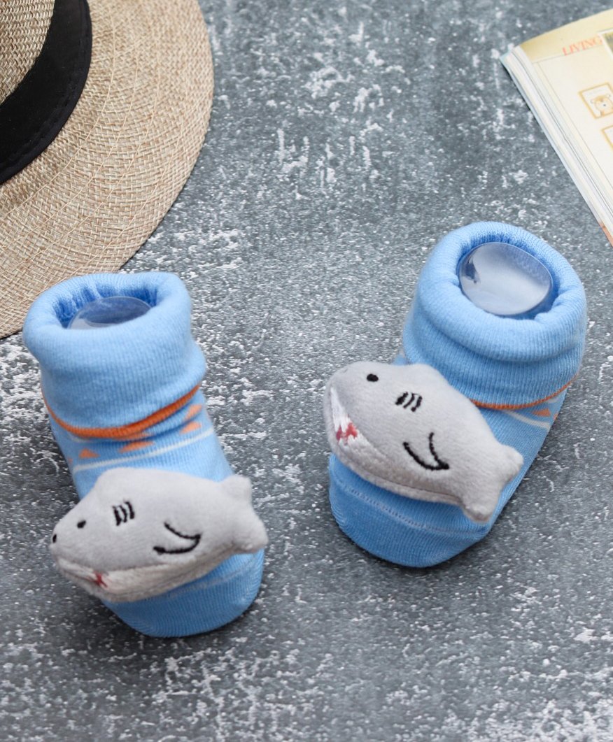 Yellow Bee Shark 3D Applique Anti Skid Socks - Blue-image-21