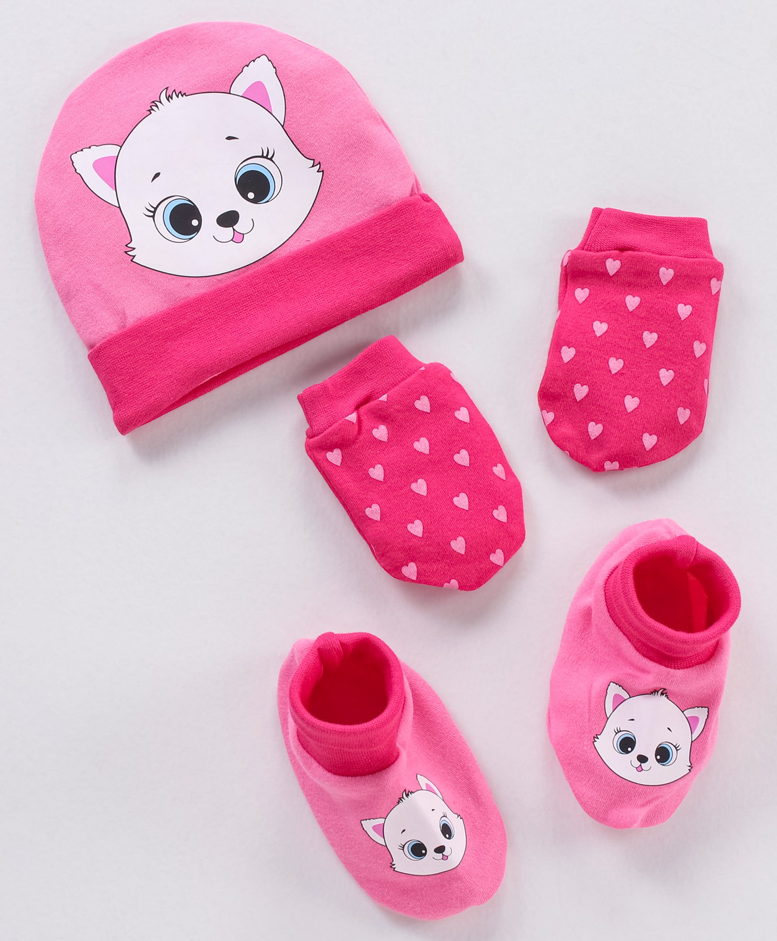 Babyhug 100% Cotton Animal Printed Cap Mittens & Booties - Cap Diameter 11 cm-image-19