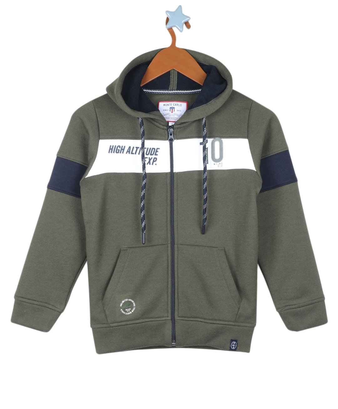 Monte Carlo Full Sleeves High Altitude & Number Printed Hooded Sweatshirt - Olive Green-picture-24