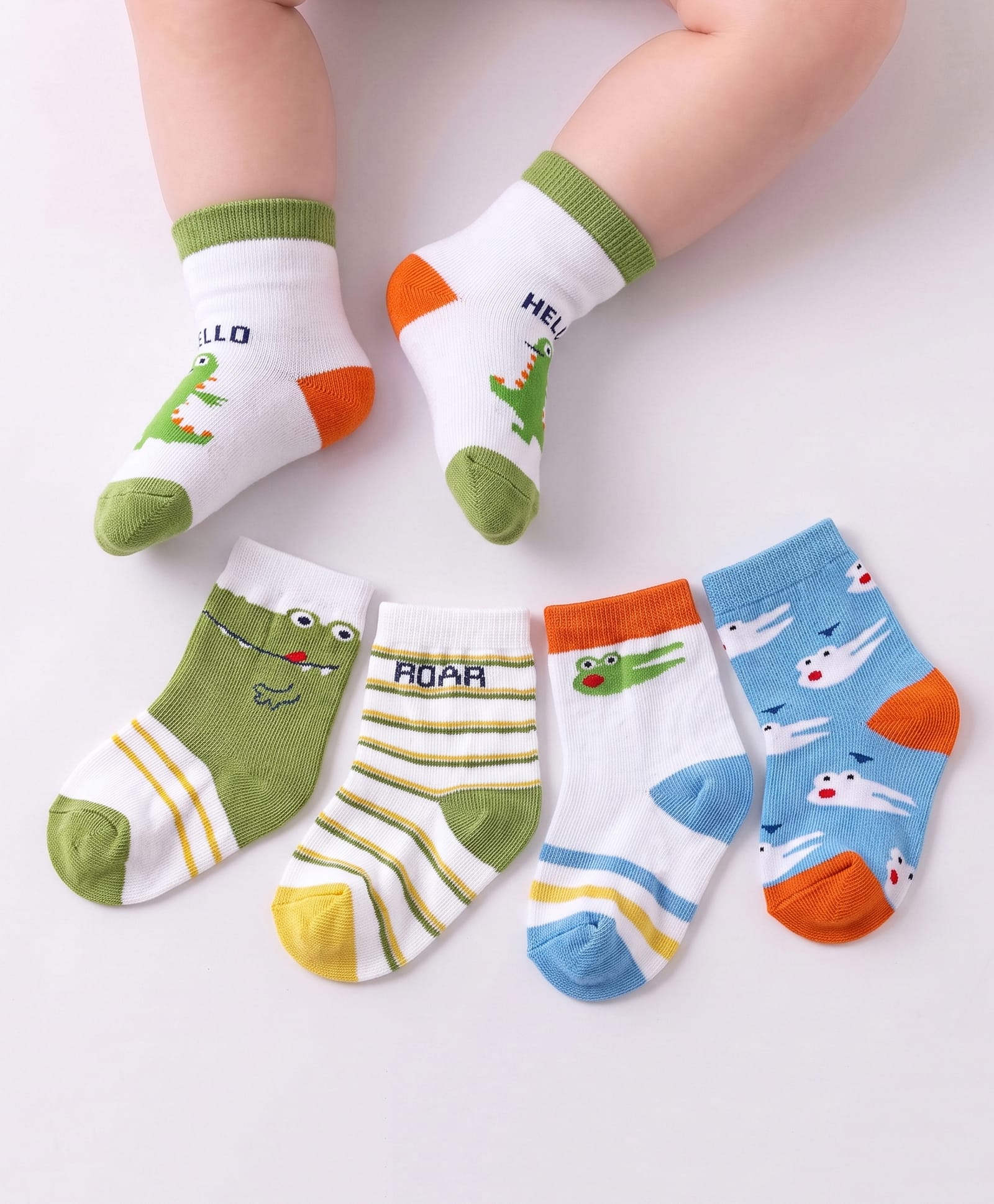 Cute Walk by Babyhug Cotton Non Terry Anti Bacterial Ankle Length Socks Crocs Design Pack of 5 - Multicolour-image-13