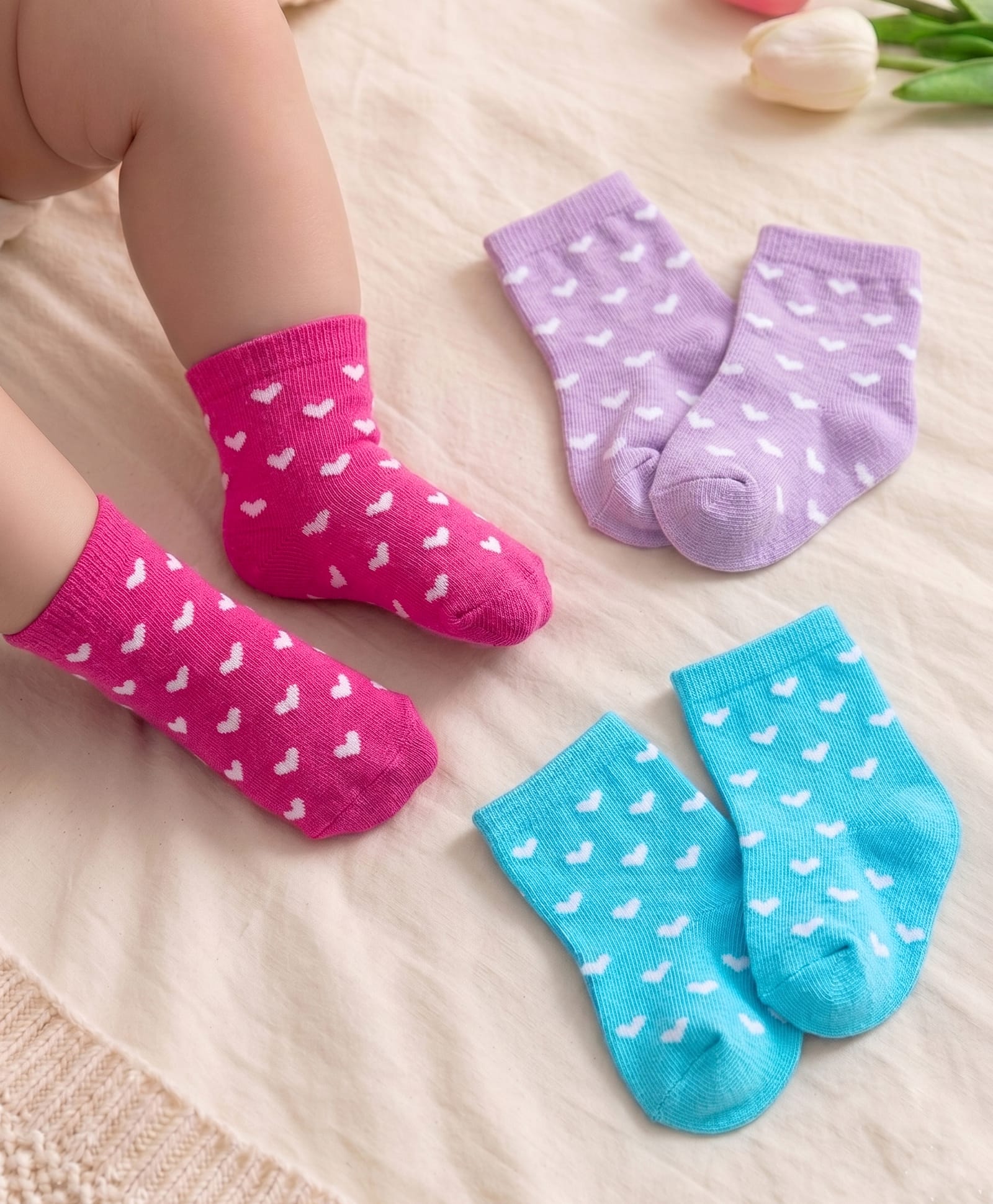 Cutewalk By Babyhug Anti Bacterial Ankle Length Socks Heart Design Pack Of 3- Multicolor-image-14