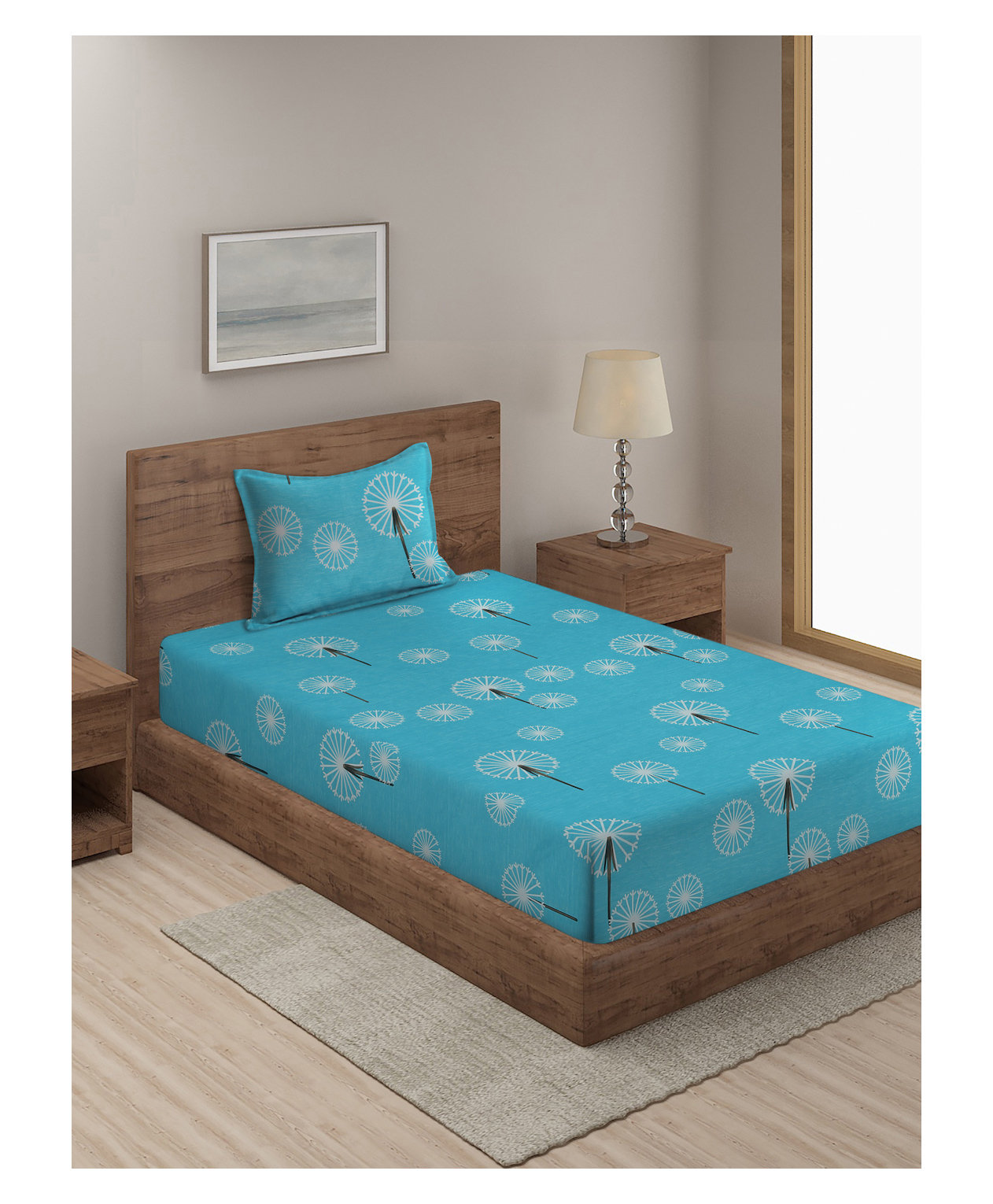 Hosta Homes Single Bed Printed Bed Sheet With 1 Pillow Cover -  Multicolor-image-43