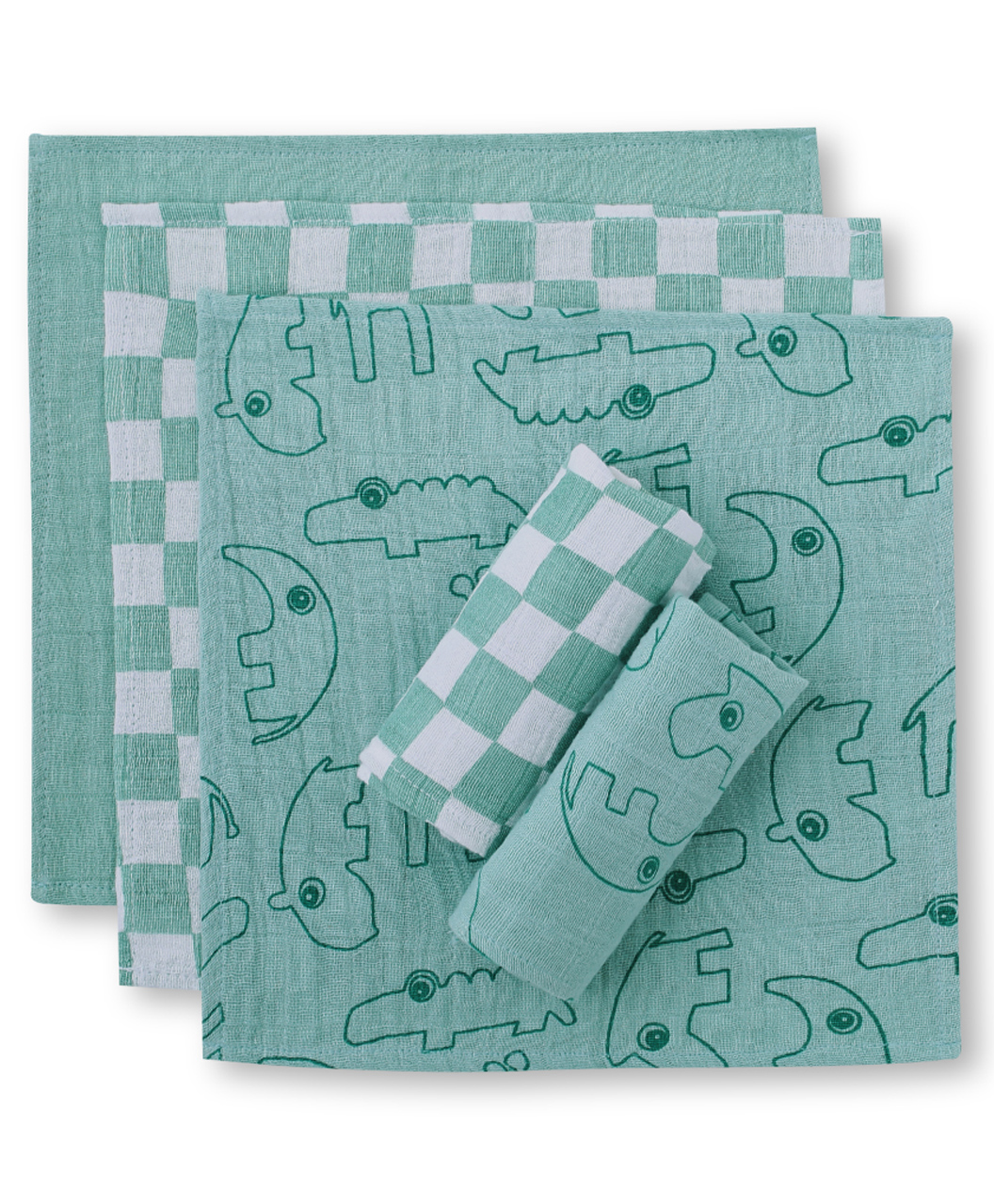 THEONI Organic Cotton Muslin Forest Friends Wipes/Washcloths Pack Of 5 - Teal blue-image-23