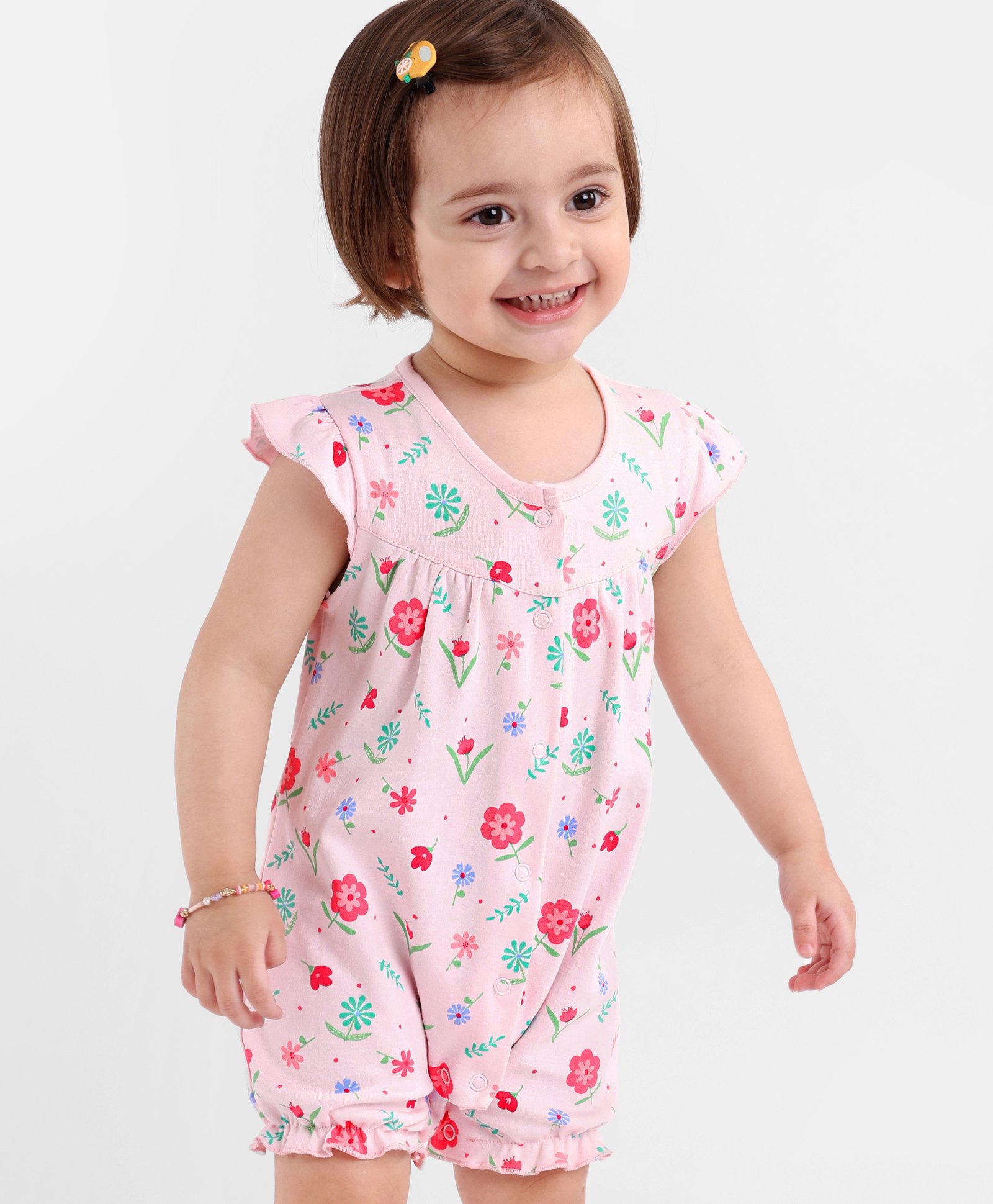 Babyhug 100% Cotton Short Sleeves Romper Floral Print - Pink-image-6