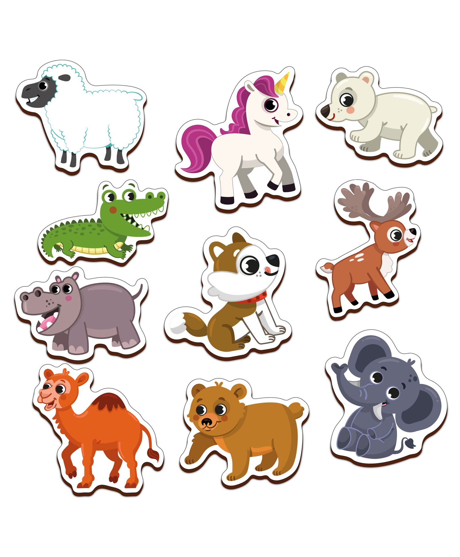 Mini Leaves Wooden Animal Fridge Magnets Cut Outs Pack of 10- Multicolor-image-14