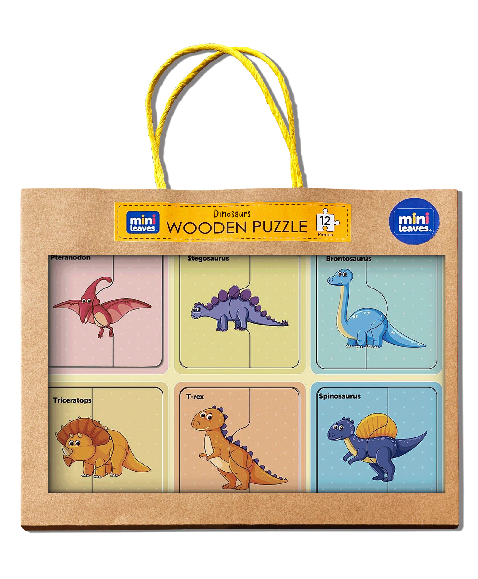 minileaves Mini Leaves Dinosaurs 2 Piece Wooden Puzzle for Kids  Set of 6 - 12 Pieces-picture-29