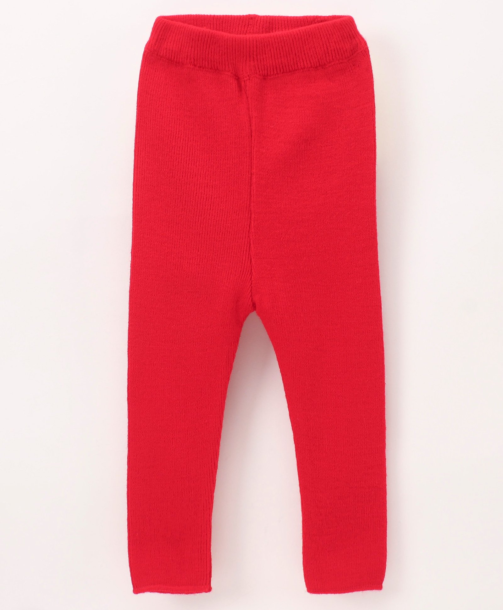 Yellow Apple Knit Full-Length Solid Winter Leggings - Red-image-44