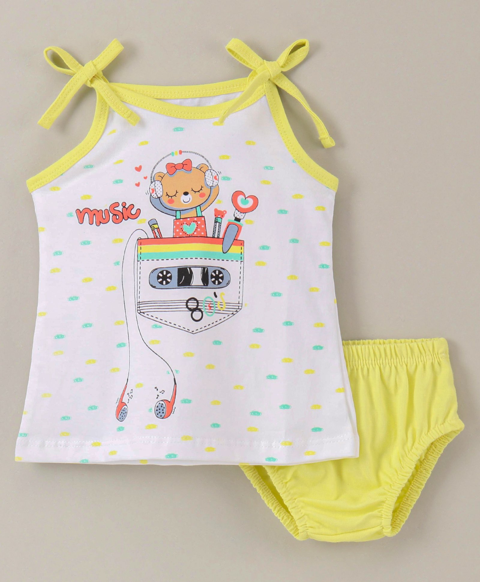 Cucumber Sinker Sleeveless Slip & Bloomer Set Teddy Print - Yellow-image-16
