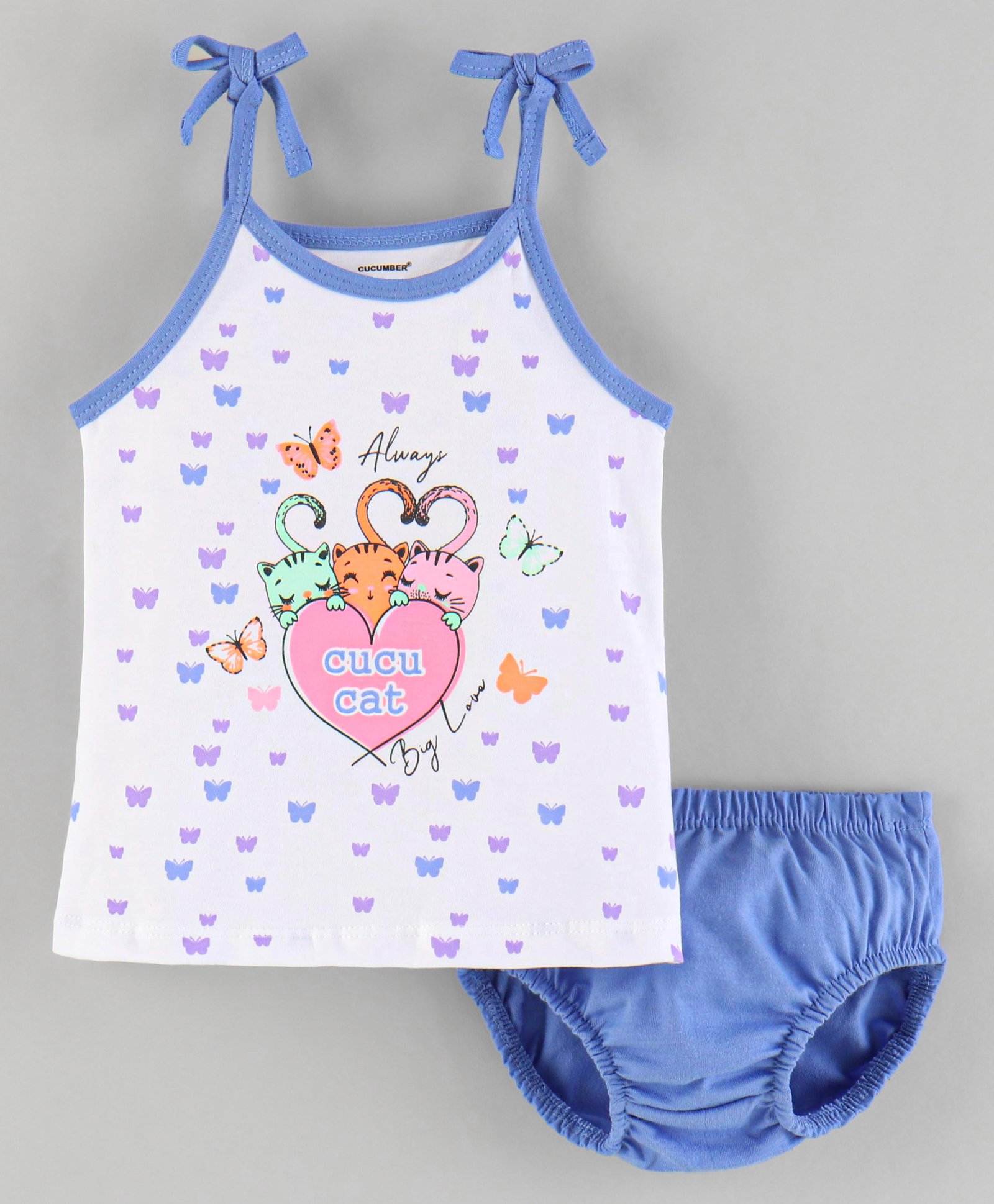 Cucumber Sinker Sleeveless Slip & Bloomer Set Cat Print - Blue-image-42