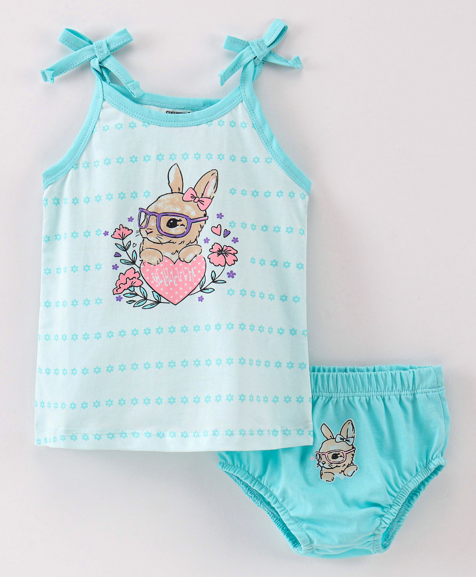 Cucumber Sinker Singlet Sleeves Inner Wear Set Rabit Print - Blue-image-8