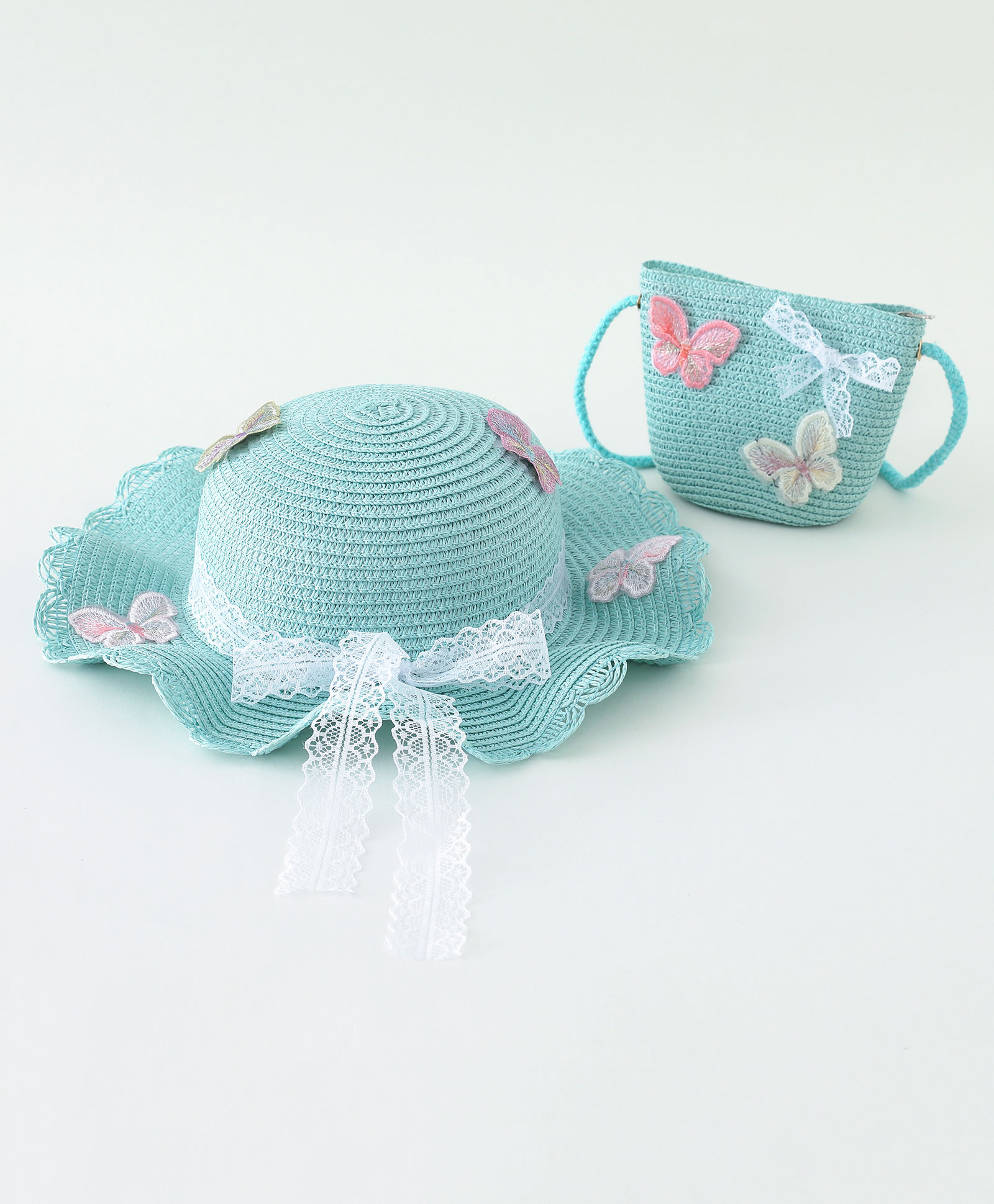 Babyhug Butterfly Applique Straw Hat With  Bow & Purse  Blue - Diameter 17.5 cm-image-10