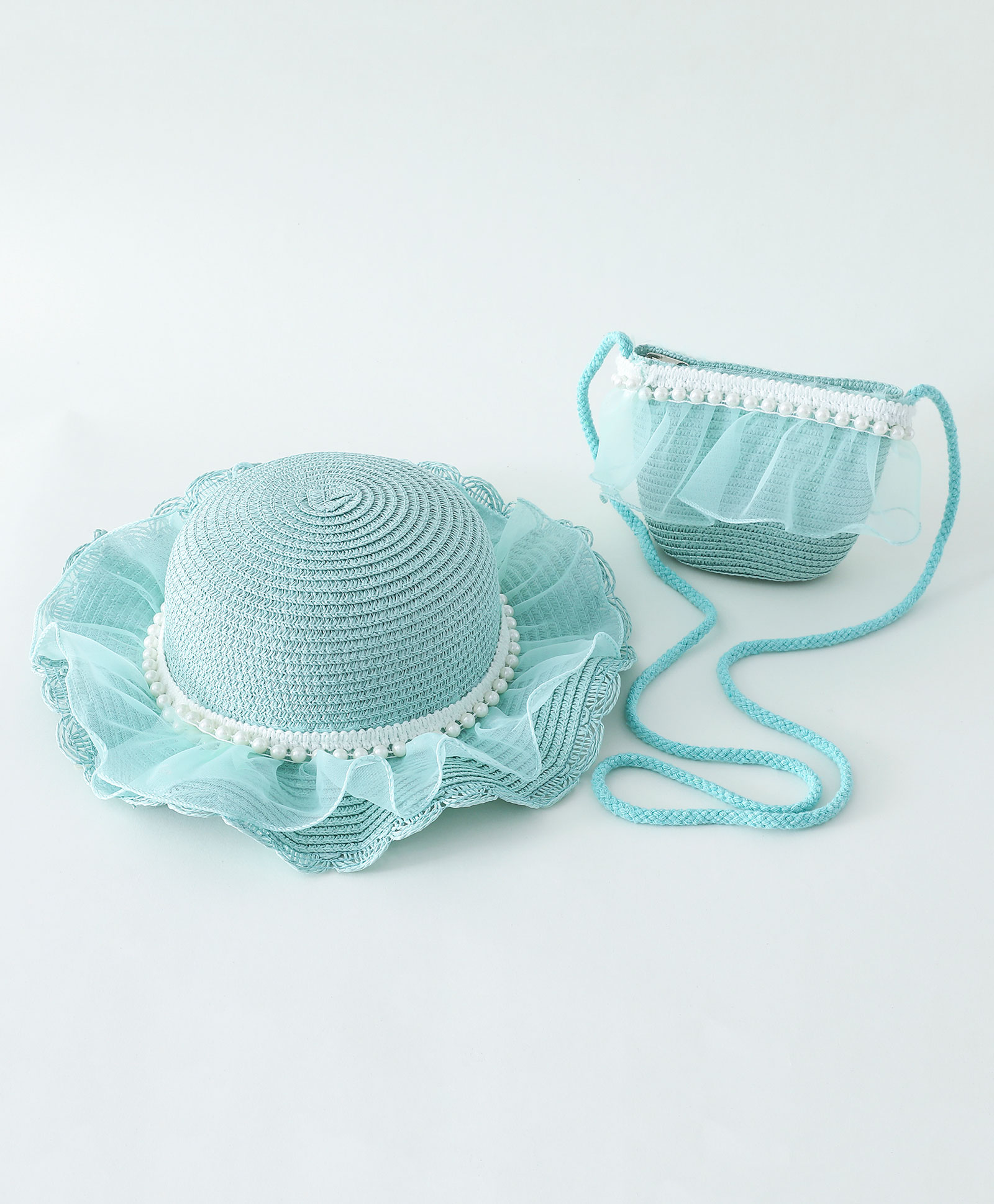 Babyhug Pearl Applique Straw Hat With Purse Blue - Diameter 17.5 cm-image-9