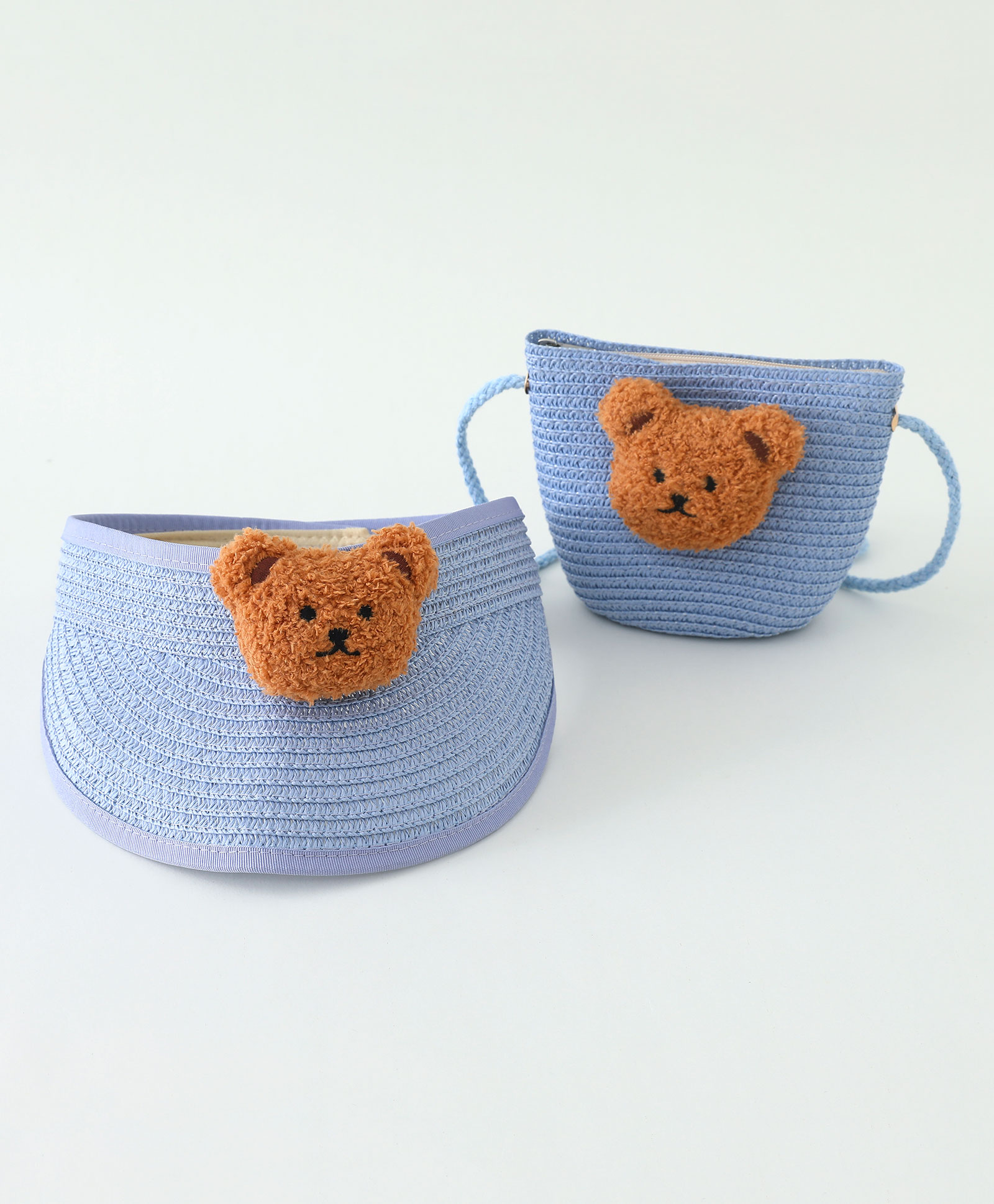 Babyhug Straw Hat With Bear Applique & Purse Blue - Diameter 48 cm-picture-27