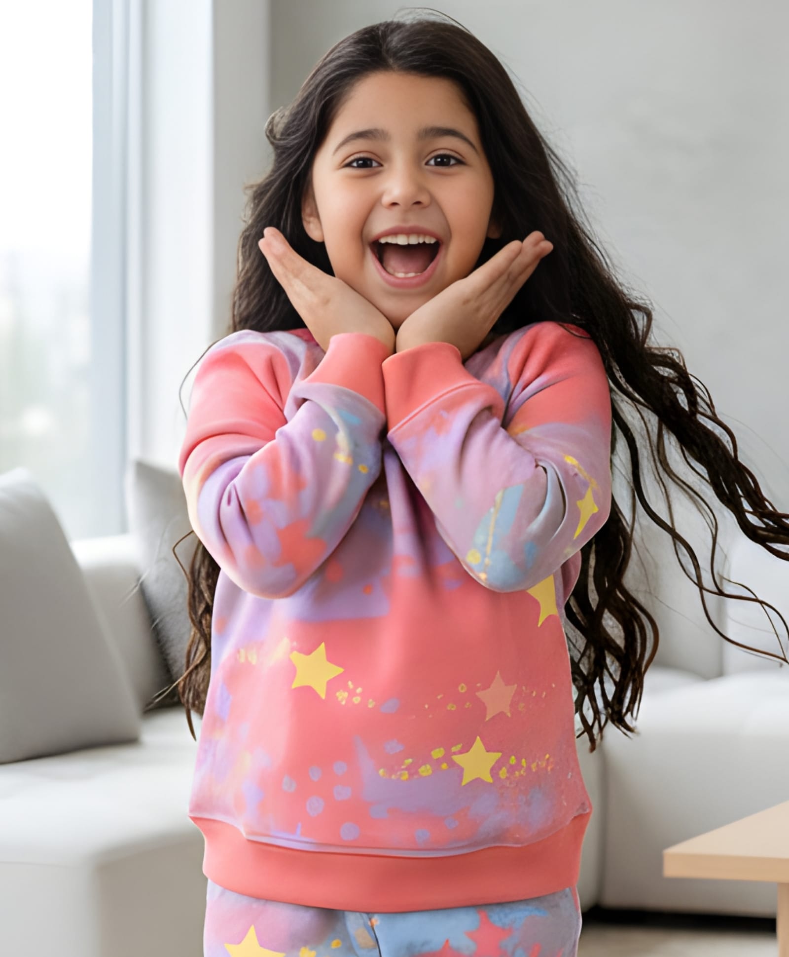 Anthrilo Full Sleeves Stars & Tie Dye Print Fleece Sweatshirt - Pink-picture-16