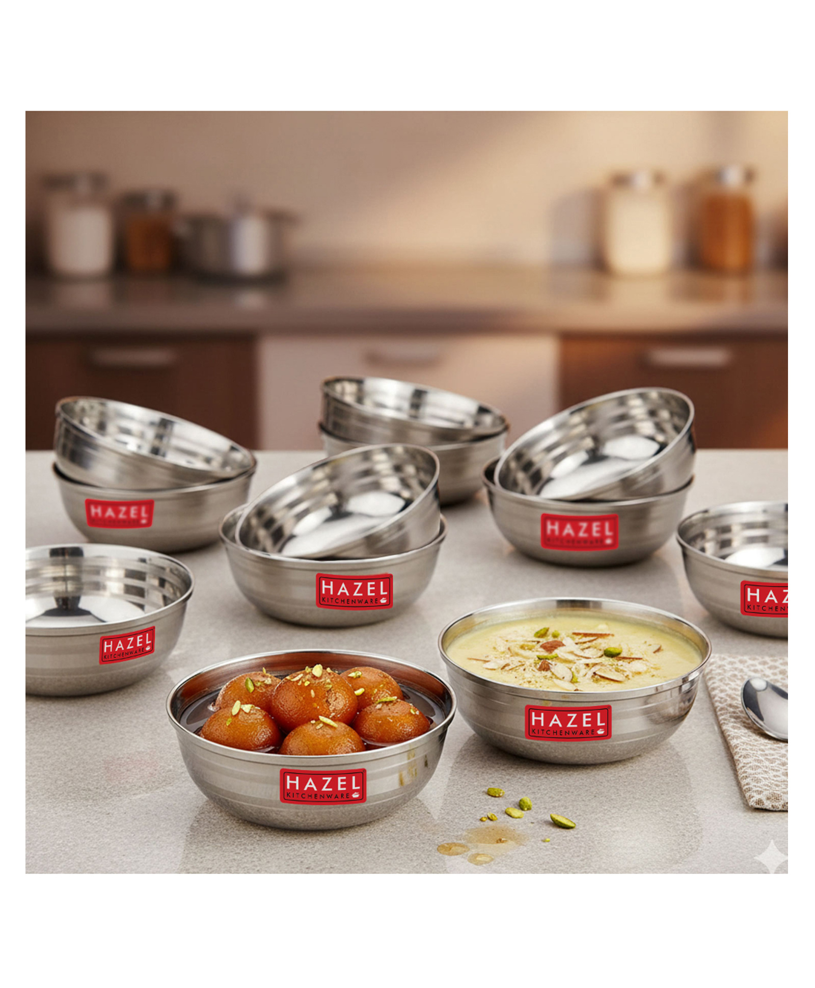 HAZEL Stainless Steel Serving Bowl Wati Vati Katori Pack of  12 - Silver-picture-26