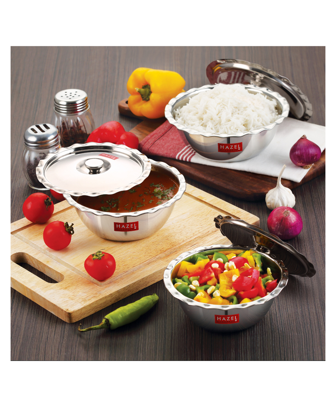 HAZEL Stainless Steel Serving Bowl Wati Vati Katori With Lid Pack of  3 - Silver-picture-29