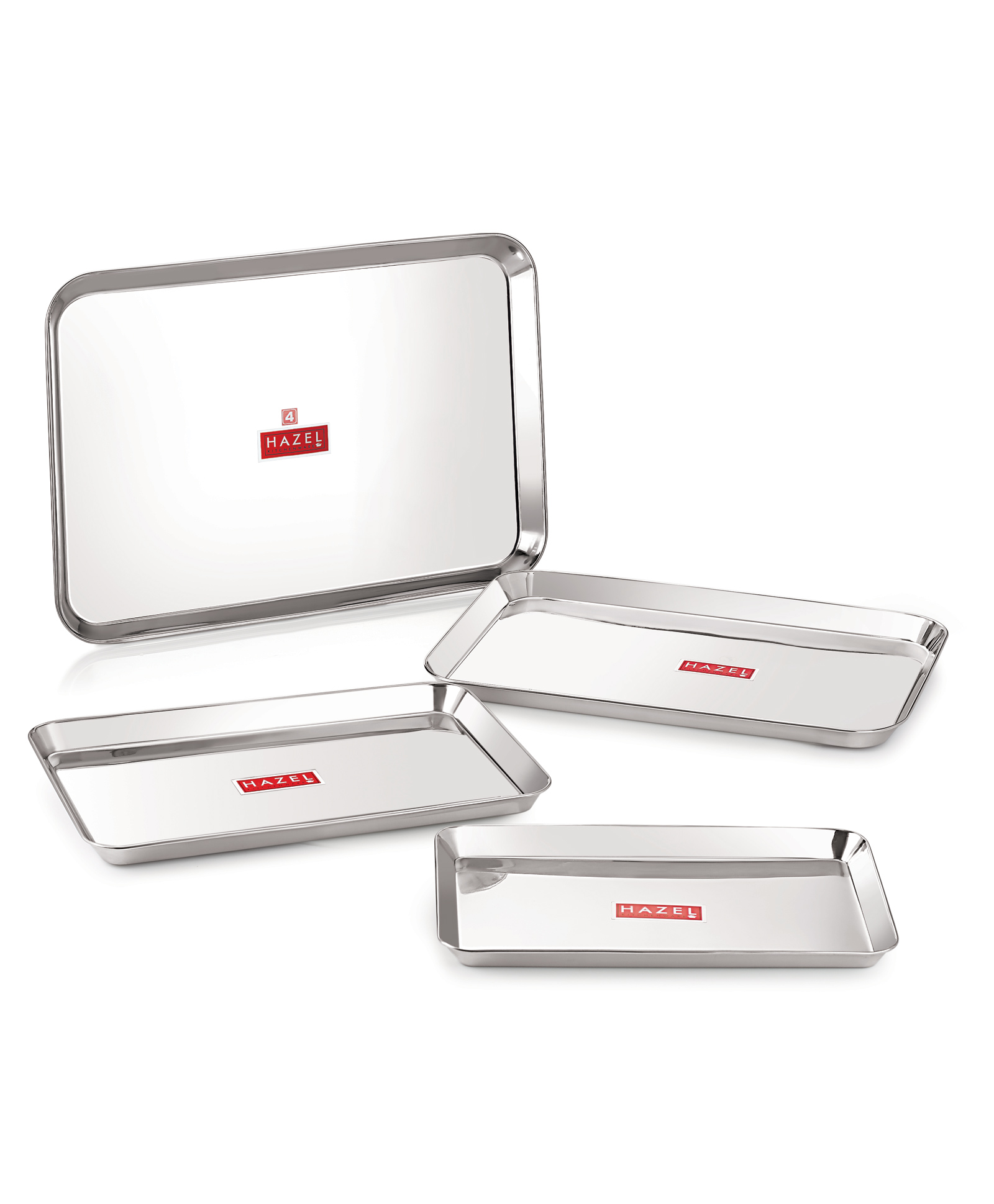 HAZEL Stainless Steel Serving Trays Rectangle Premium Dining Table Plater Silver - Pack of 4-picture-23
