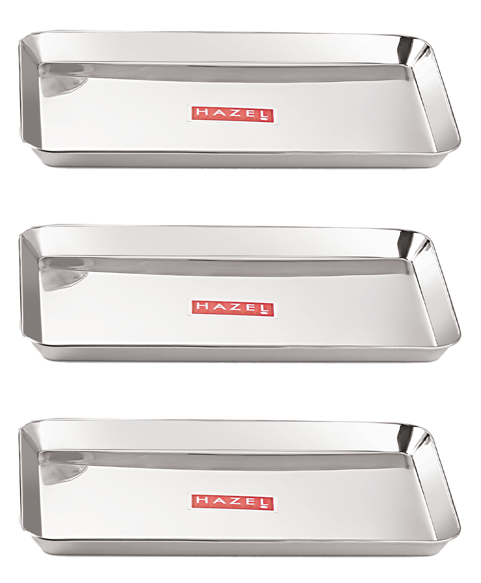 HAZEL Stainless Steel Serving Trays Rectangle Premium Dining Table Plater Silver - Pack of 3-picture-22