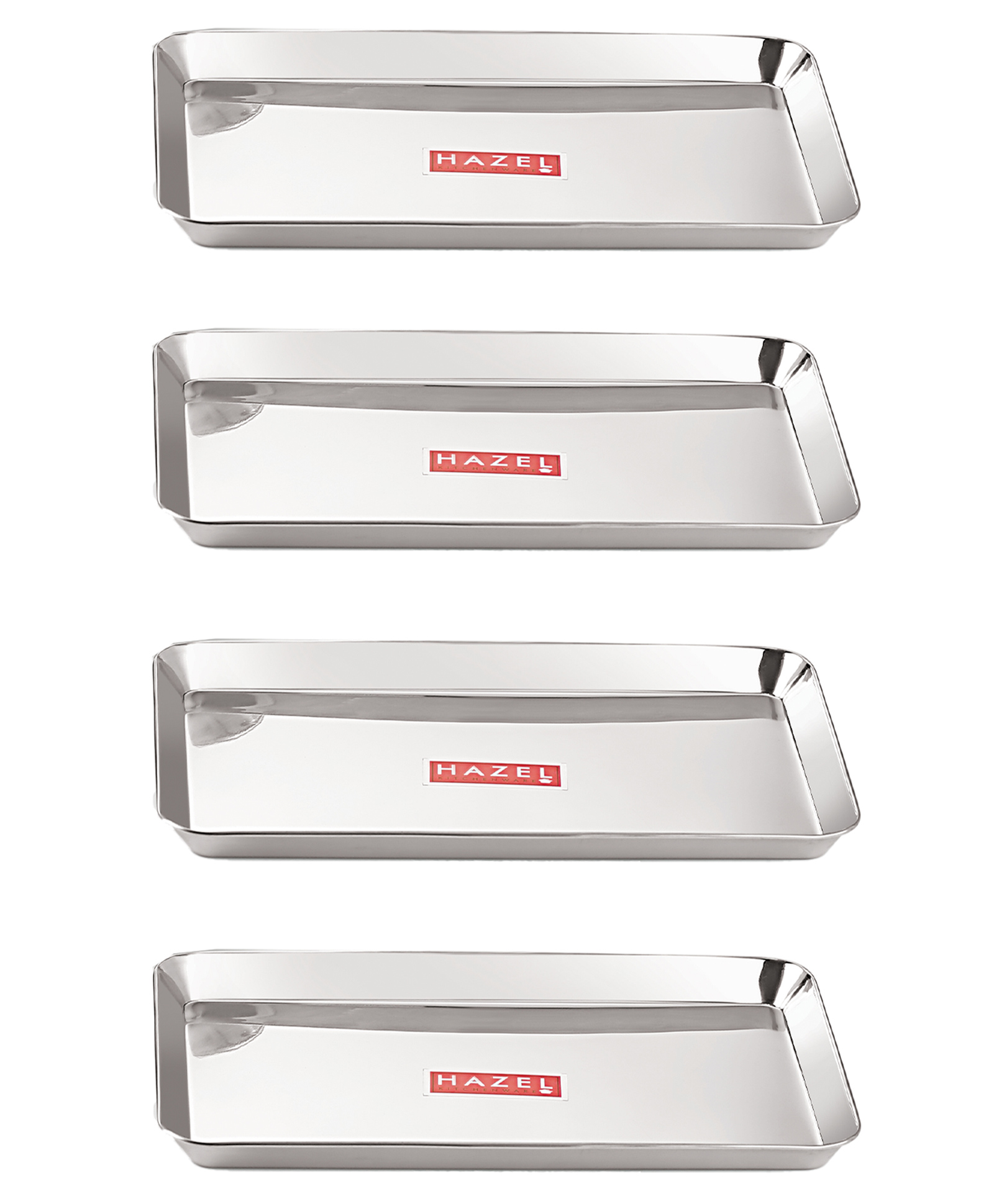 HAZEL Stainless Steel Serving Trays Rectangle Premium Dining Table Plater Silver - Pack of 4-picture-26