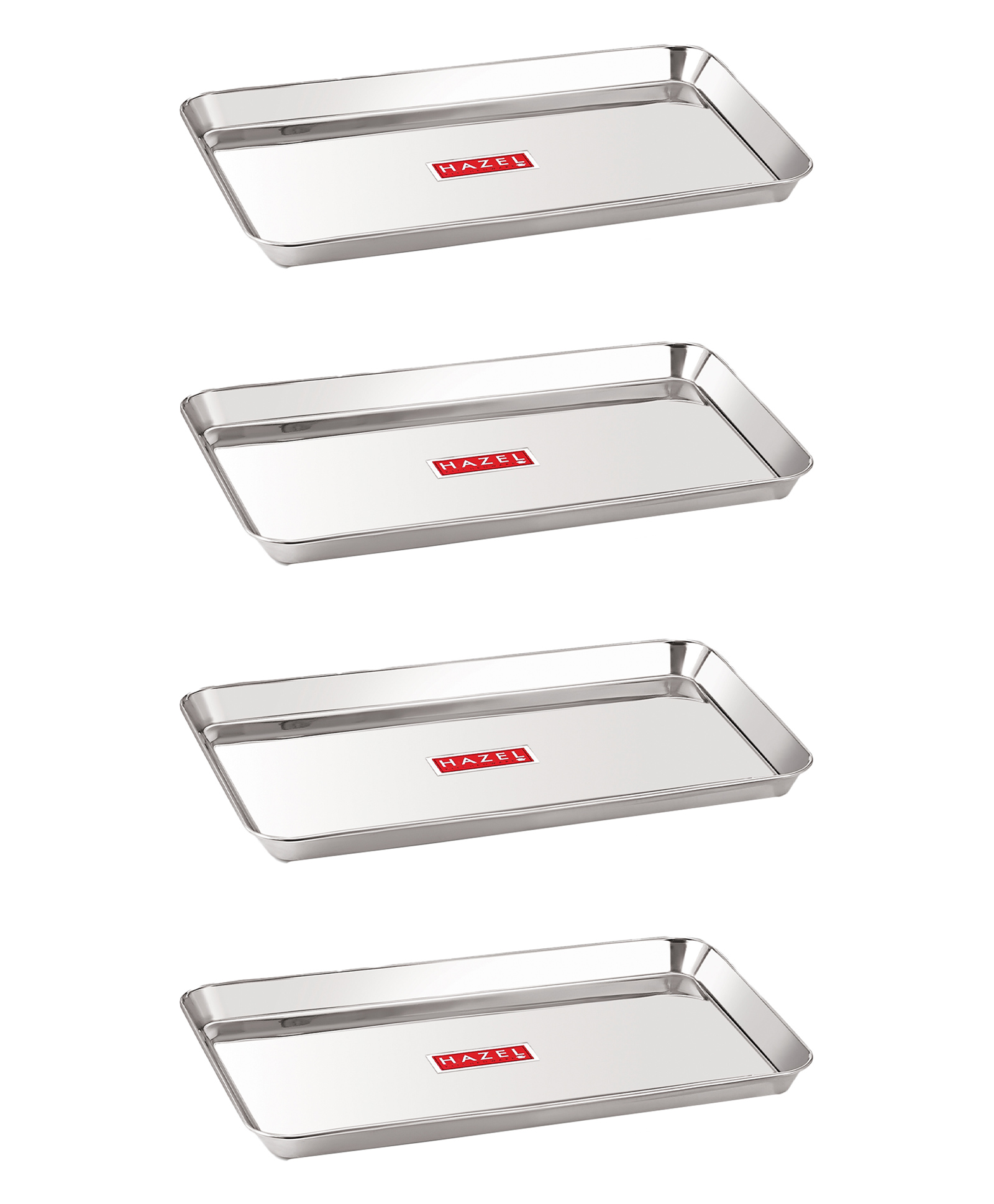 HAZEL Stainless Steel Serving Trays Rectangle Premium Dining Table Plater Silver - Pack of 4-picture-18