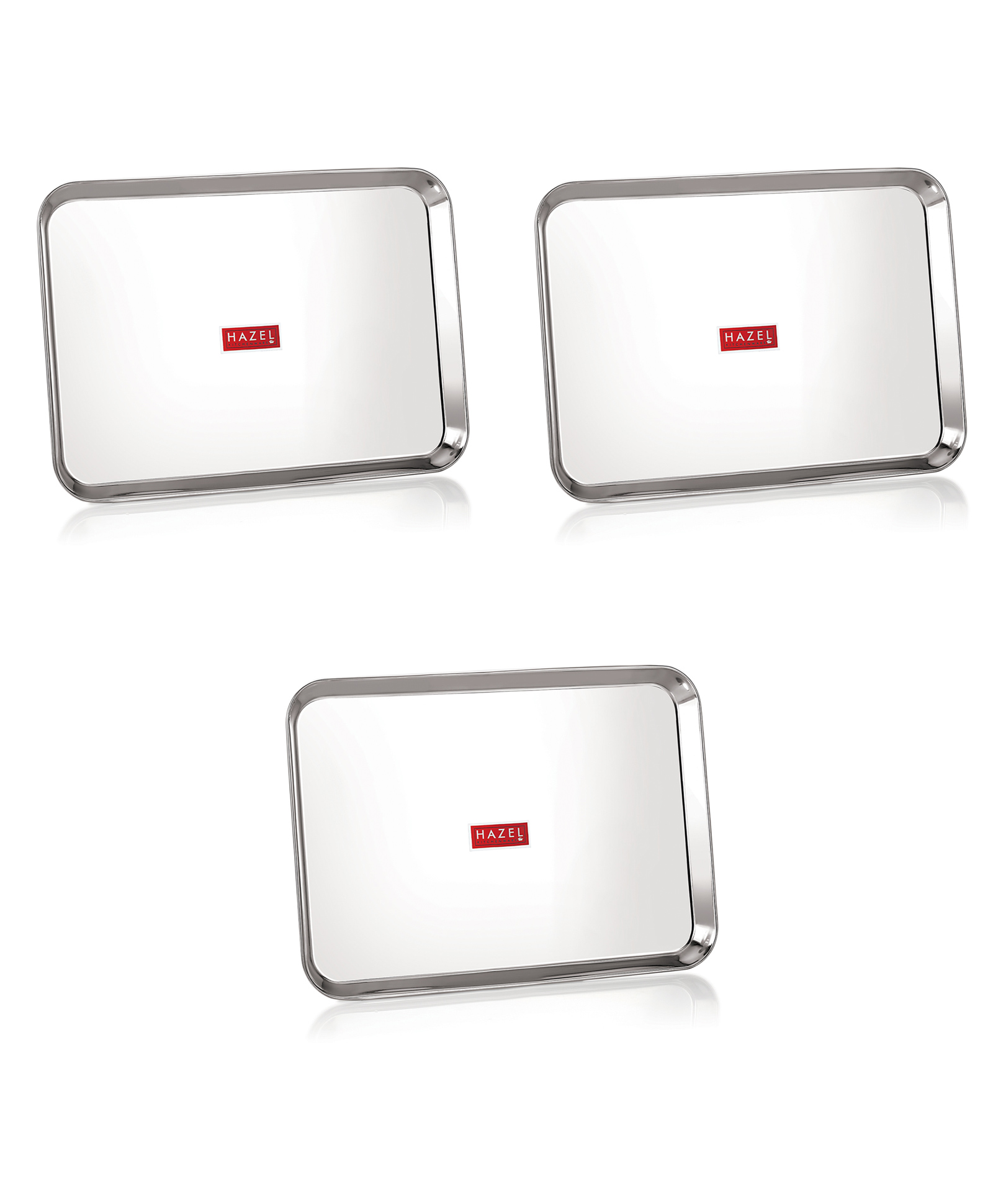 HAZEL Stainless Steel Serving Trays Rectangle Premium Dining Table Plater Silver - Pack of 3-picture-19