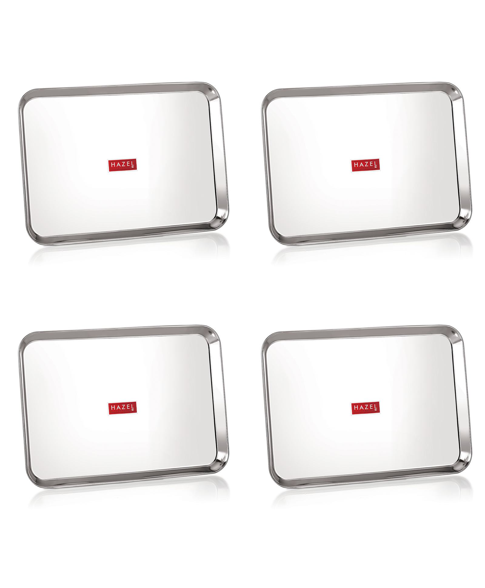 HAZEL Stainless Steel Serving Trays Rectangle Premium Dining Table Plater Silver - Pack of 4-picture-12