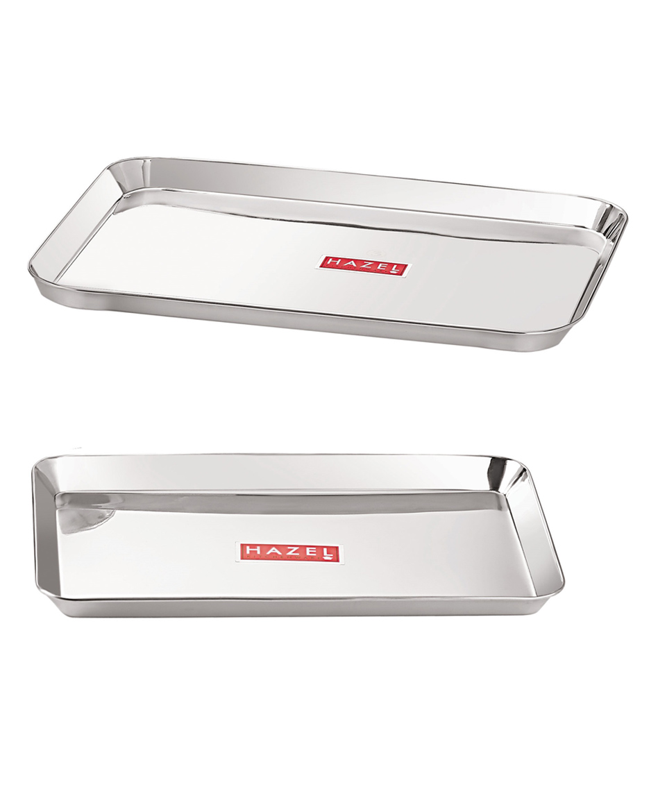 HAZEL Stainless Steel Serving Tray Rectangle Plate Plater Silver - Pack of 2-picture-30