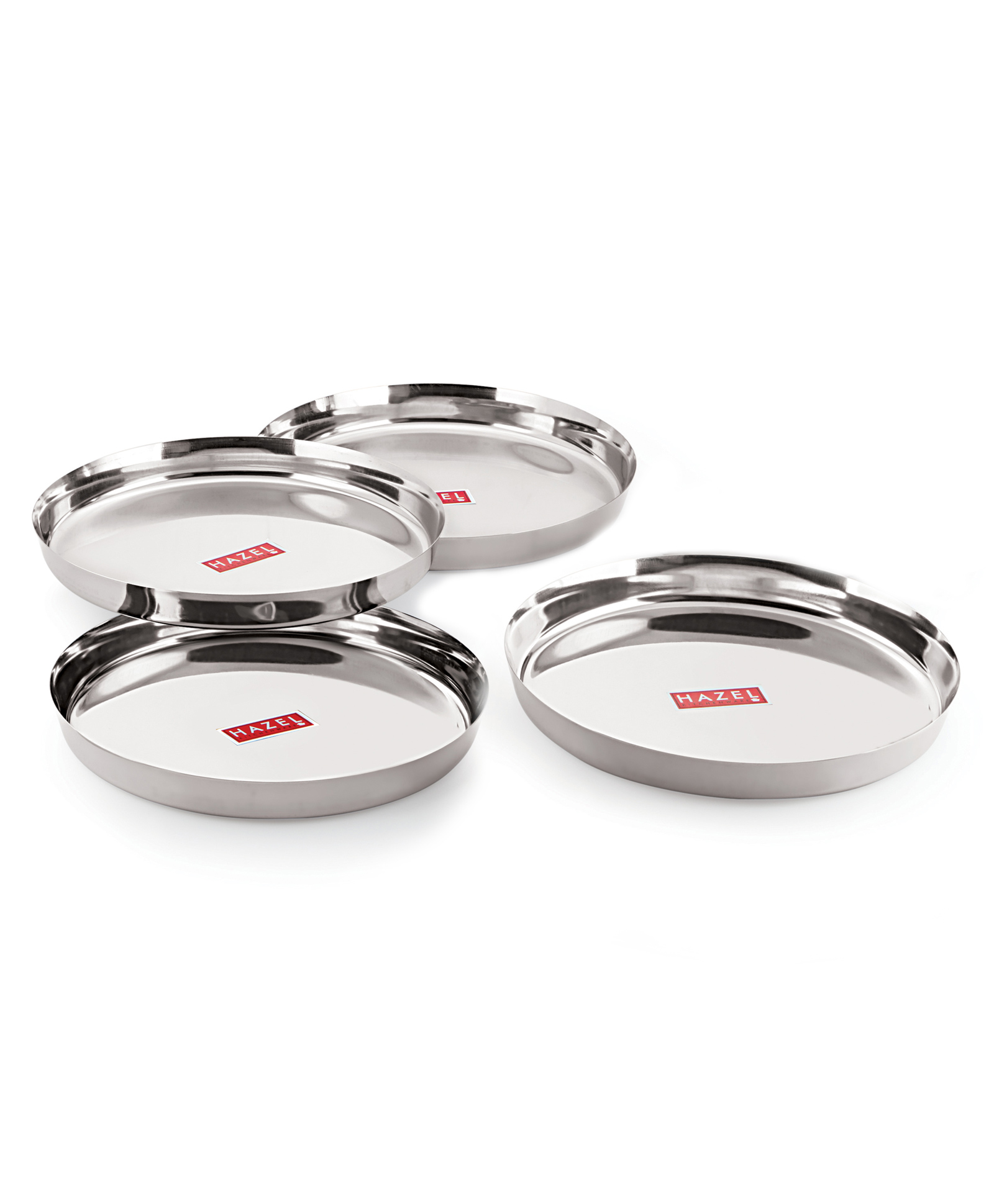 HAZEL Stainless Steel Plates Mirror Finish Thali Set For Dinner & Lunch Pack of 4 - Silver-image-45