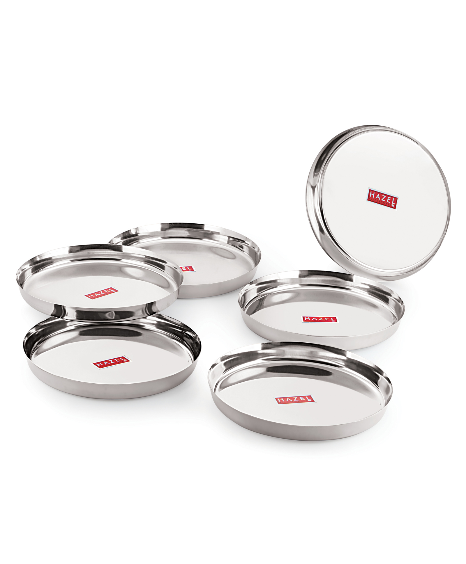HAZEL Stainless Steel Plates Mirror Finish Thali Set For Dinner & Lunch Pack of 6 - Silver-image-46