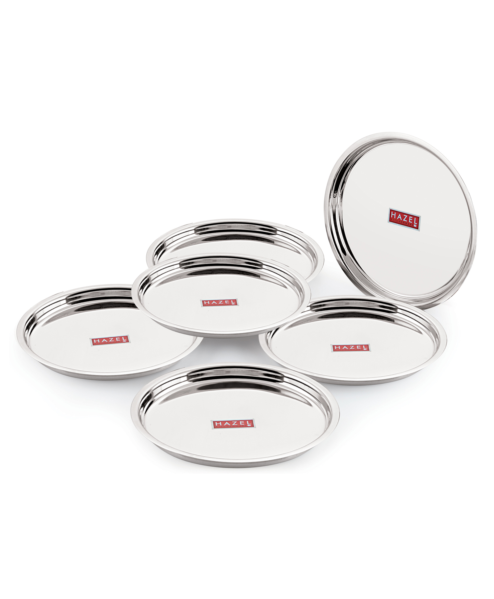 HAZEL Stainless Steel Plates Mirror Finish Thali Set For Dinner & Lunch  Silver - Pack of 6-image-47