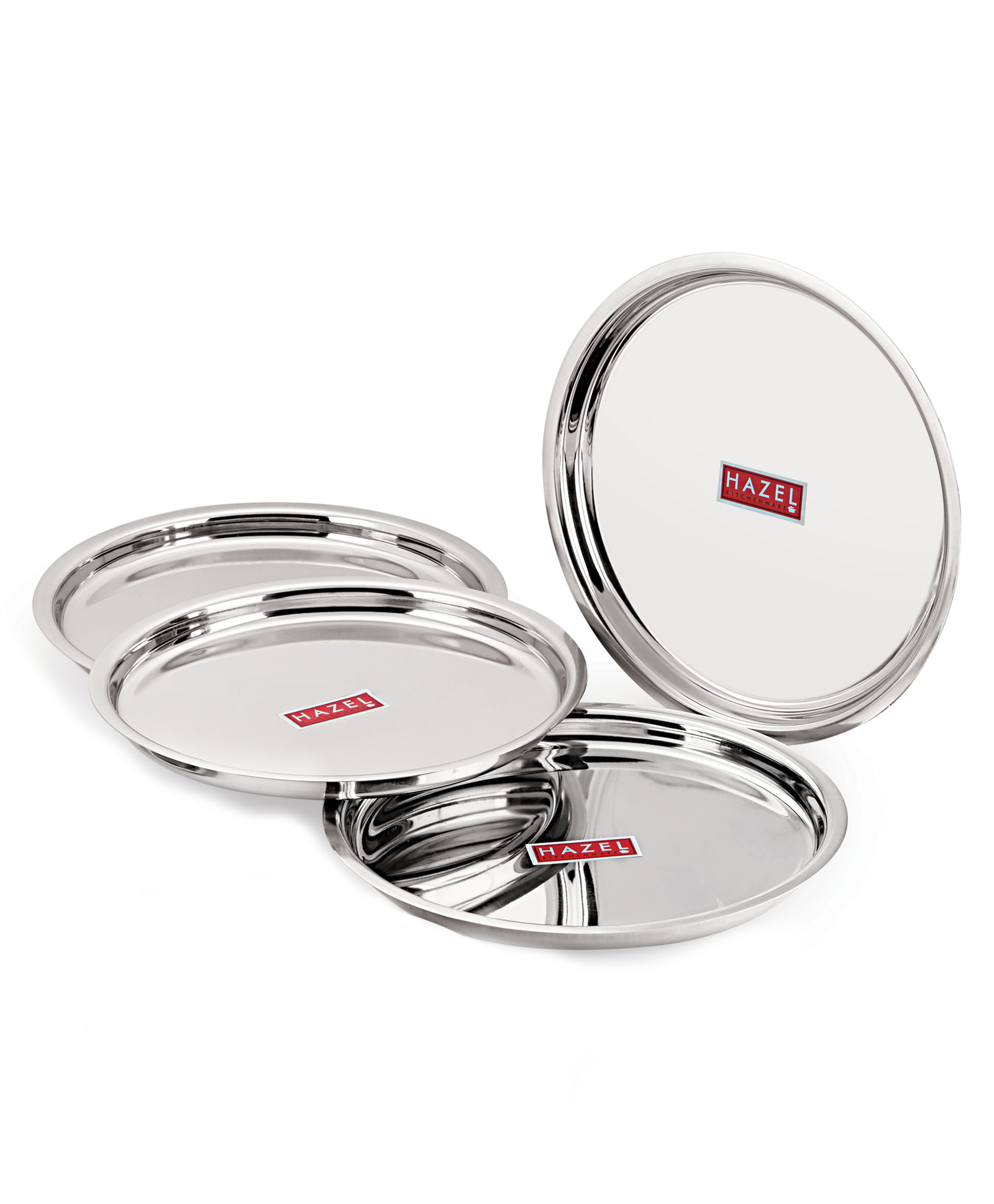 HAZEL Stainless Steel Plates Mirror Finish Thali Set For Dinner & Lunch  Silver - Pack of 4-image-48