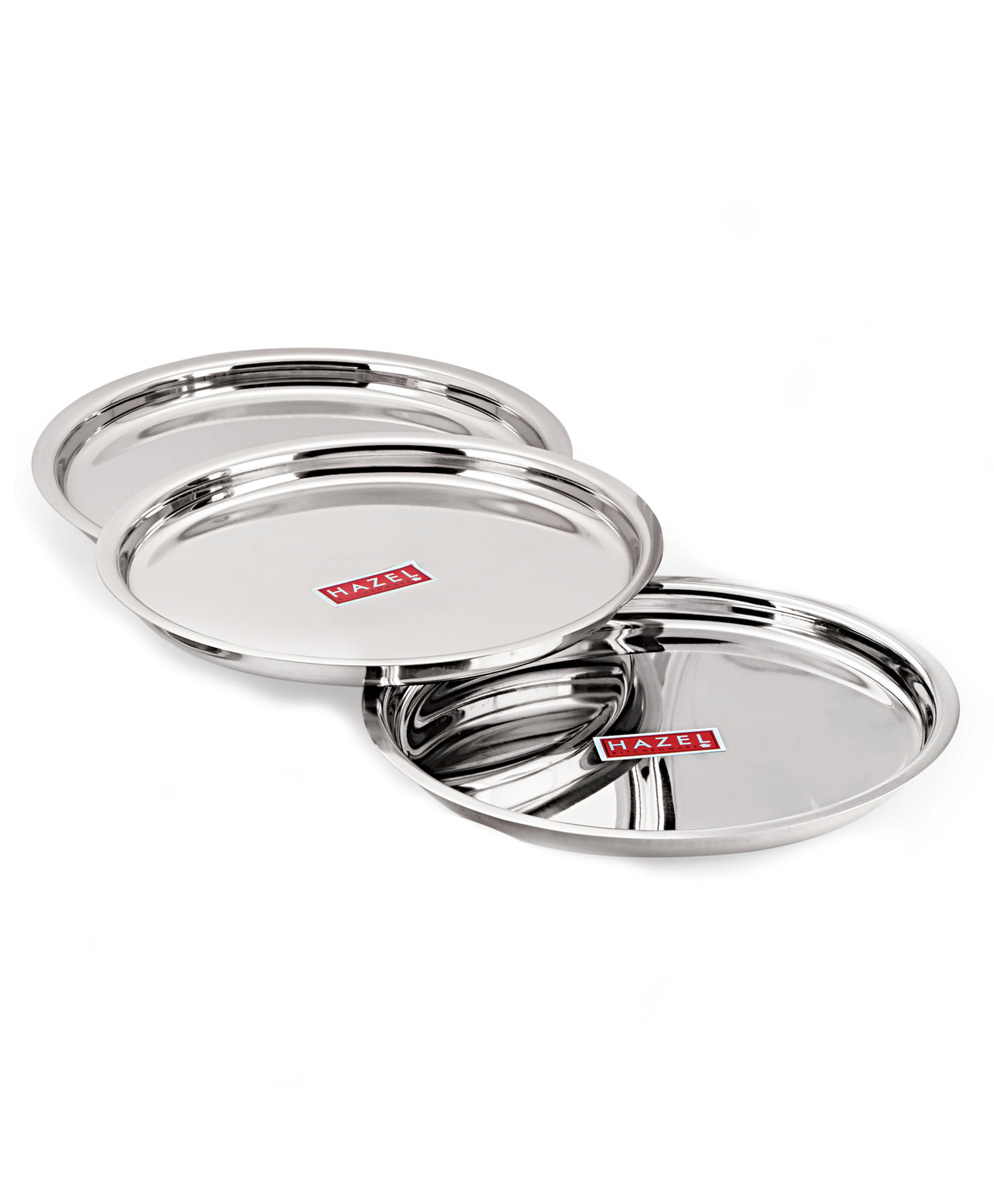 HAZEL Stainless Steel Plates Mirror Finish Thali Set For Dinner & Lunch  Silver - Pack of 3-image-43