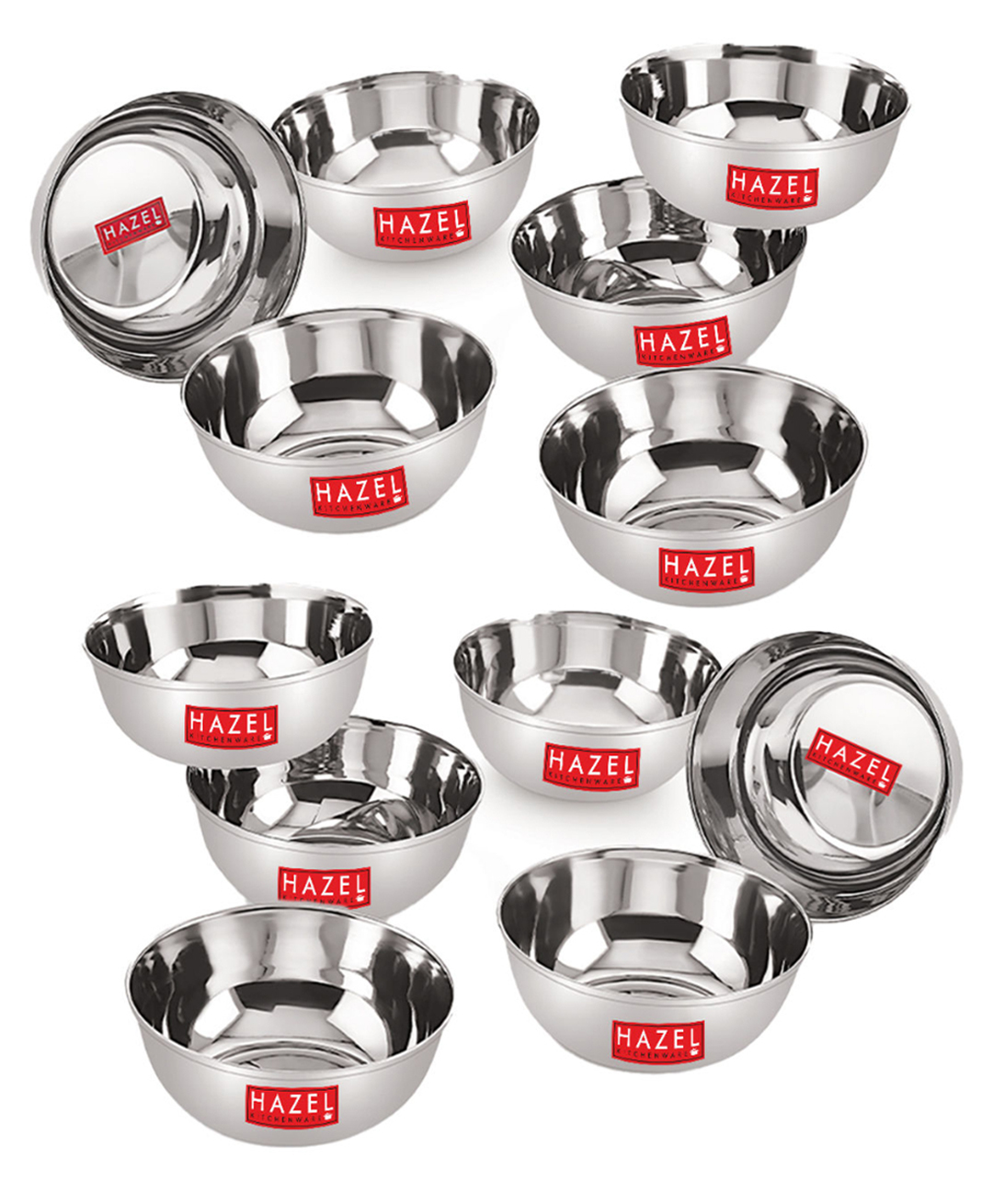 HAZEL Stainless Steel Dinner Bowl Katori Serving Wati Silver - Pack of 12-picture-38