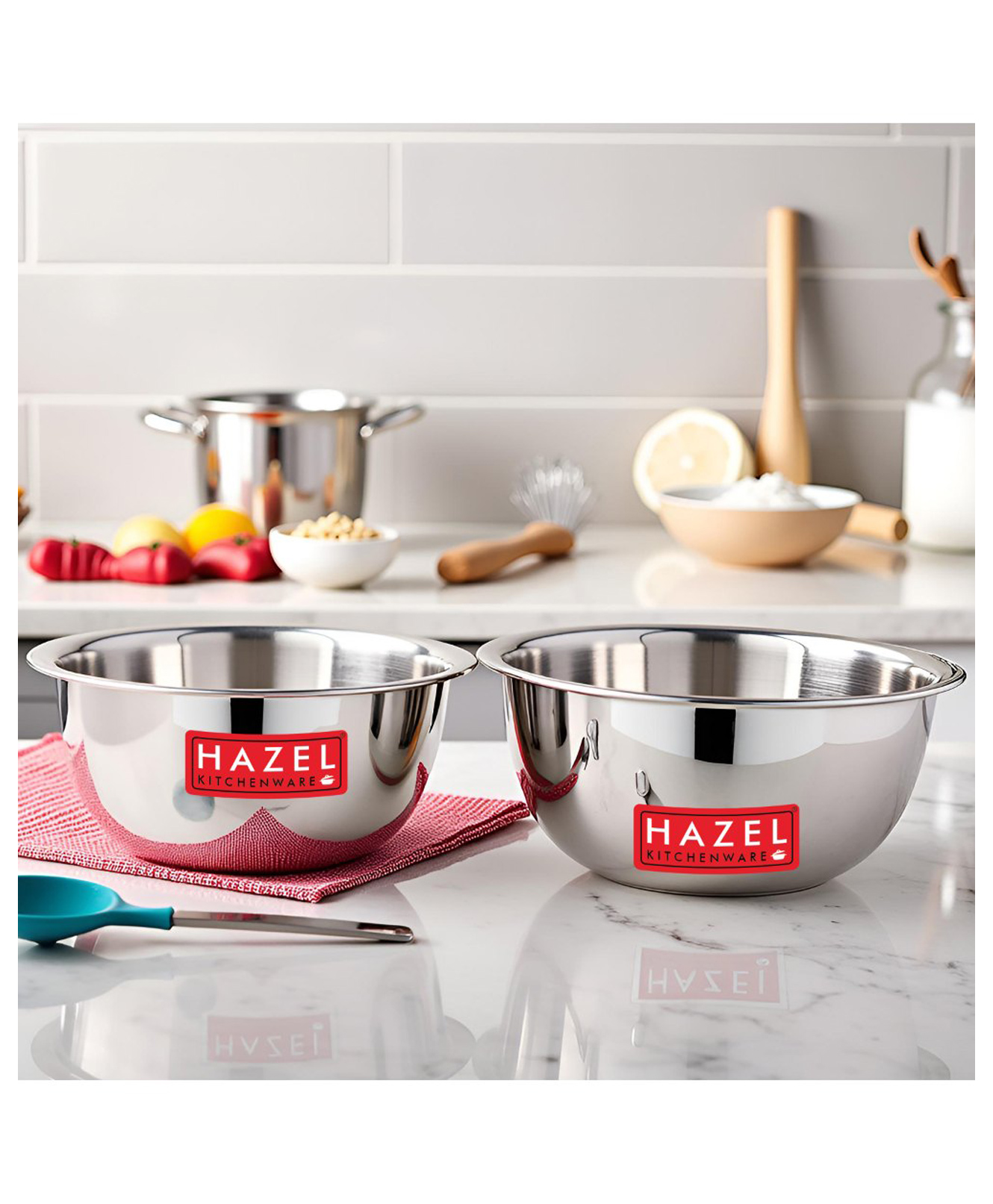 HAZEL Stainless Steel Mixing Bowl for Cake Batter Kitchen & Baking Accessories Pack of 2 - Silver-image-9