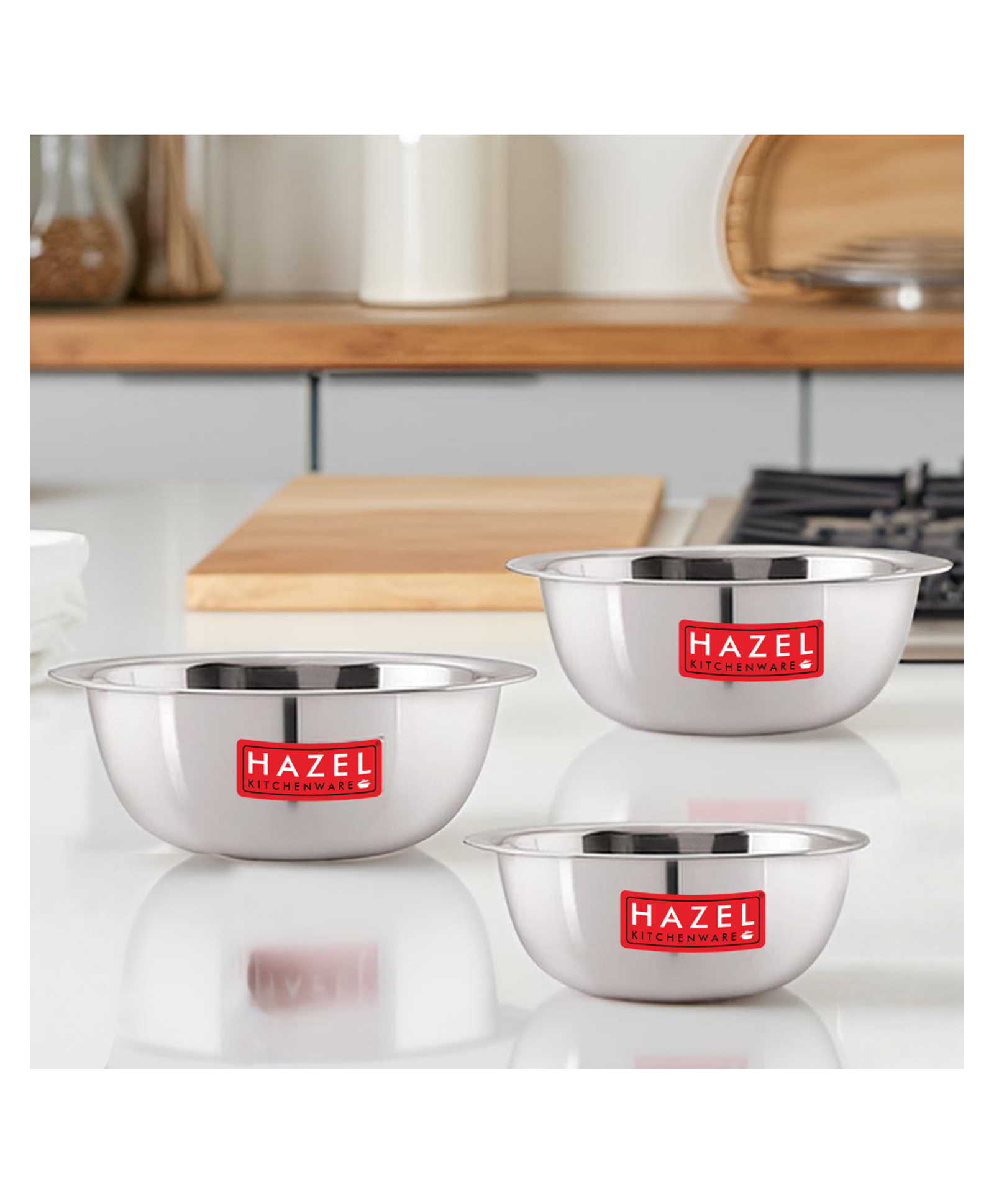 HAZEL Stainless Steel Mixing Bowl for Cake Batter Kitchen & Baking Accessories Silver - Pack of 3-picture-32