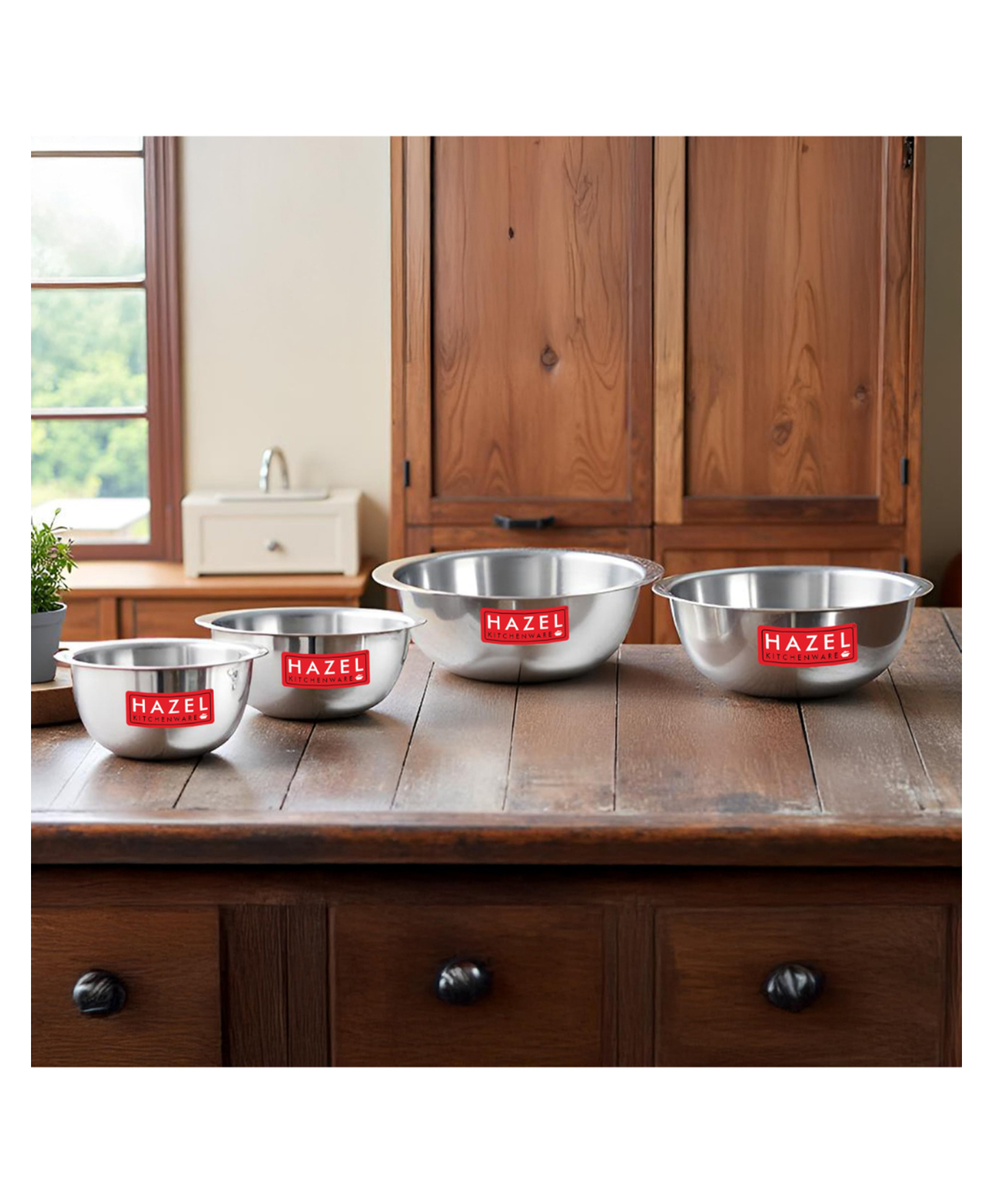 HAZEL Stainless Steel Mixing Bowl for Cake Batter Kitchen & Baking Accessories Pack of 4 - Silver-image-5