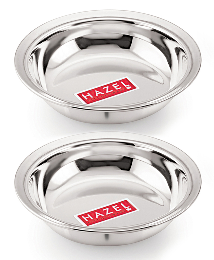HAZEL Stainless Steel Plate Set Small Dish For Snacks Breakfast Silver - Pack of 2-image-41