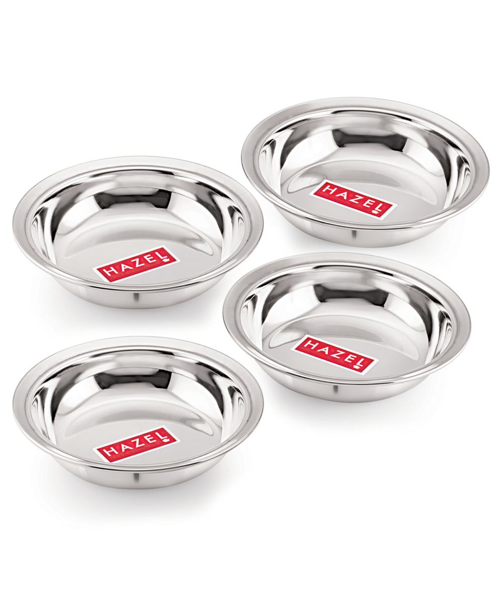 HAZEL Stainless Steel Plate Set Small Bowls Dish For Snacks Breakfast Bowls Pack of 4 - Silver-image-13