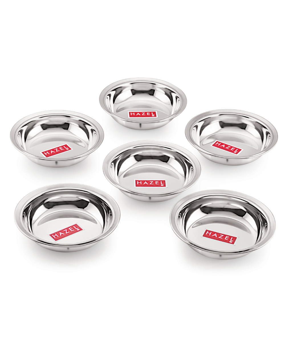 HAZEL Stainless Steel Plate Set Small Dish For Snacks Breakfast Silver - Pack of 6-picture-6