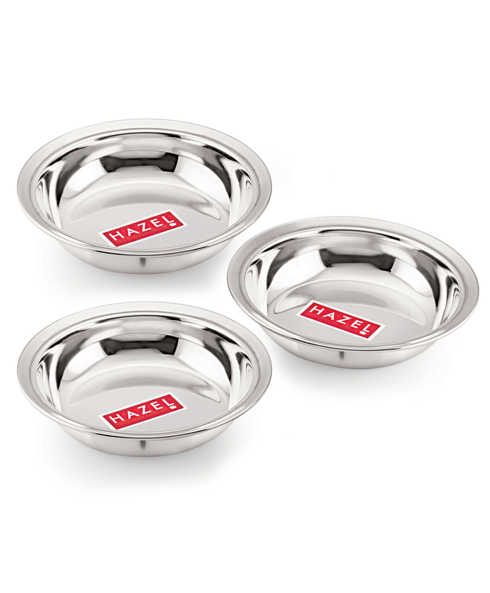 HAZEL Stainless Steel Plate Set Small Bowls Dish For Snacks Breakfast Bowls Pack of 3 - Silver-image-12