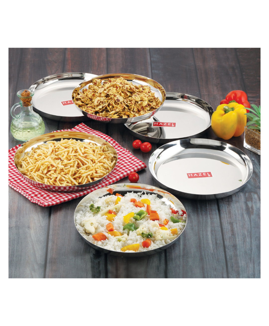 HAZEL Steel Plates Plates Set Steel For Dinner Silver - Pack of 6-picture-17