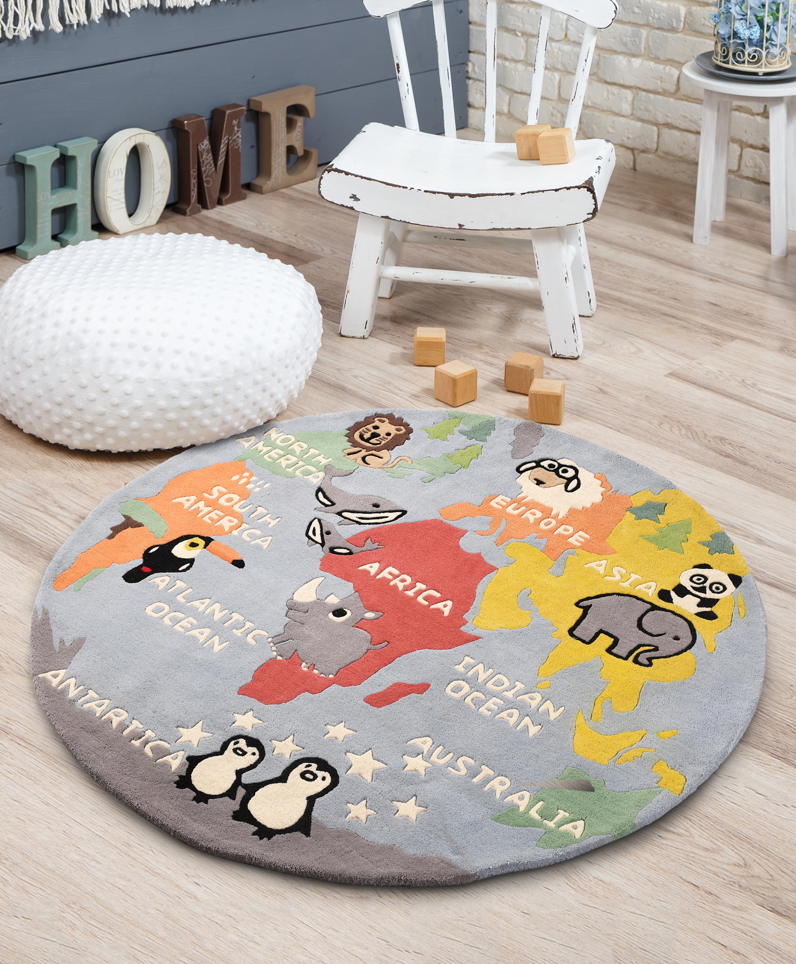 Little Looms Around The World Map Rug 4 x 4 Feet - Multicolour-image-25