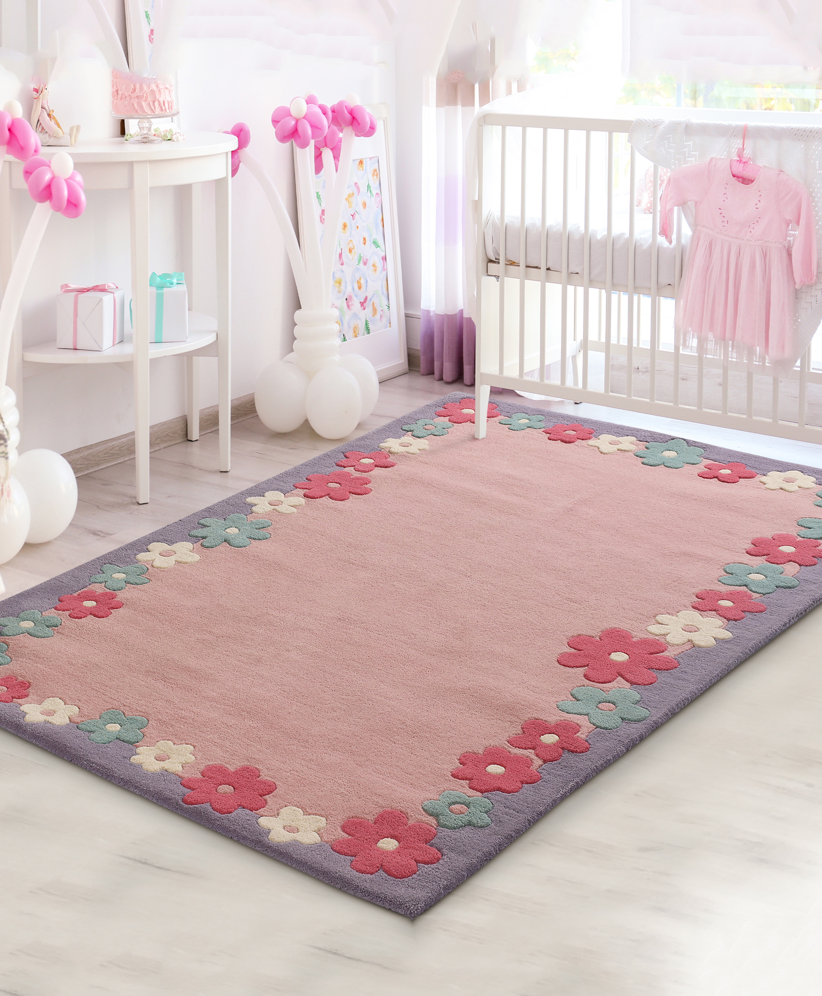 Little Looms Floral Border Rug 3 x 5 Feet - Pink & Teal-image-24
