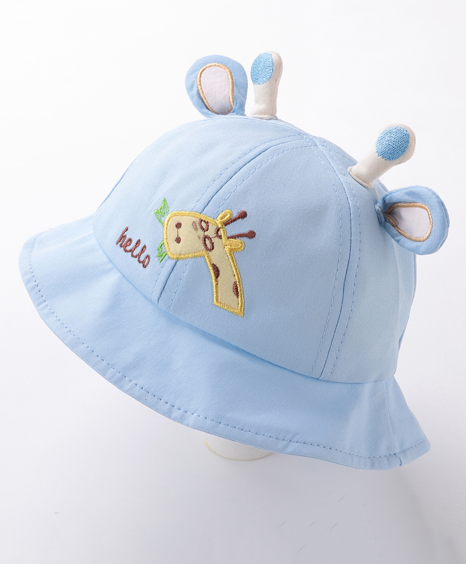 Babyhug Hello Giraffe Embroidered Bucket Hat Blue - Diameter 17 cm