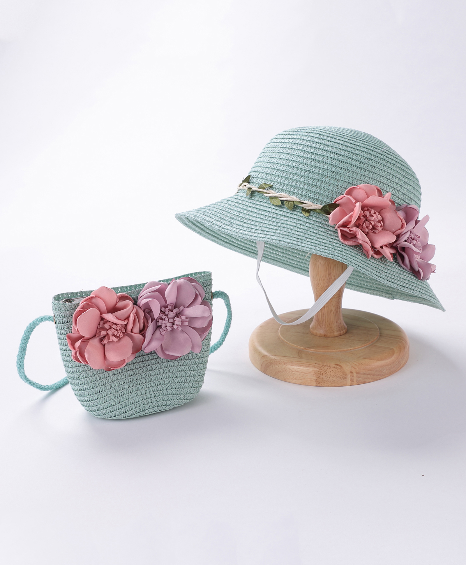 Babyhug Straw Hat With Flower & Purse - Blue