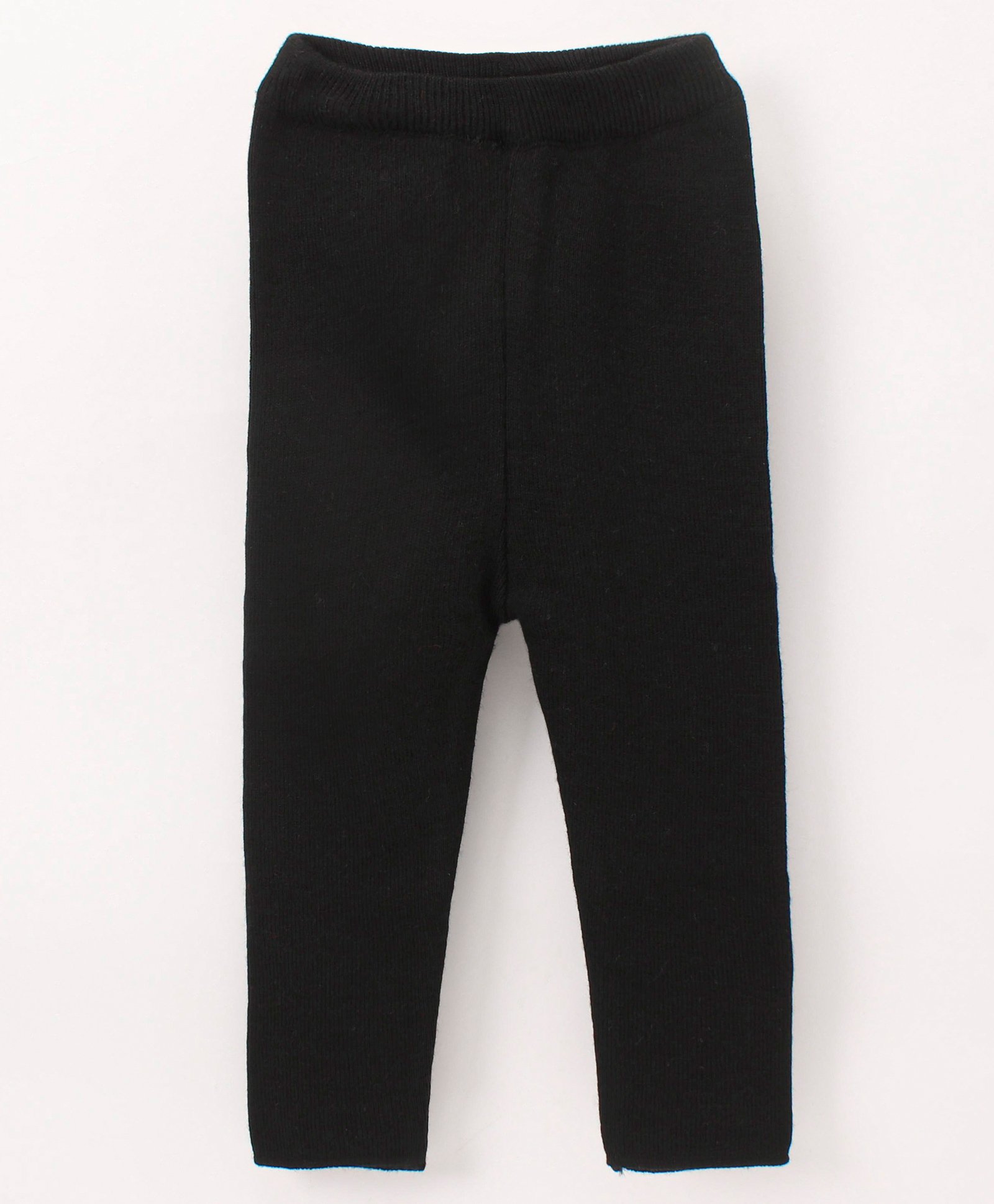 Yellow Apple Knit Full Length Solid Winter Leggings - Black-image-24