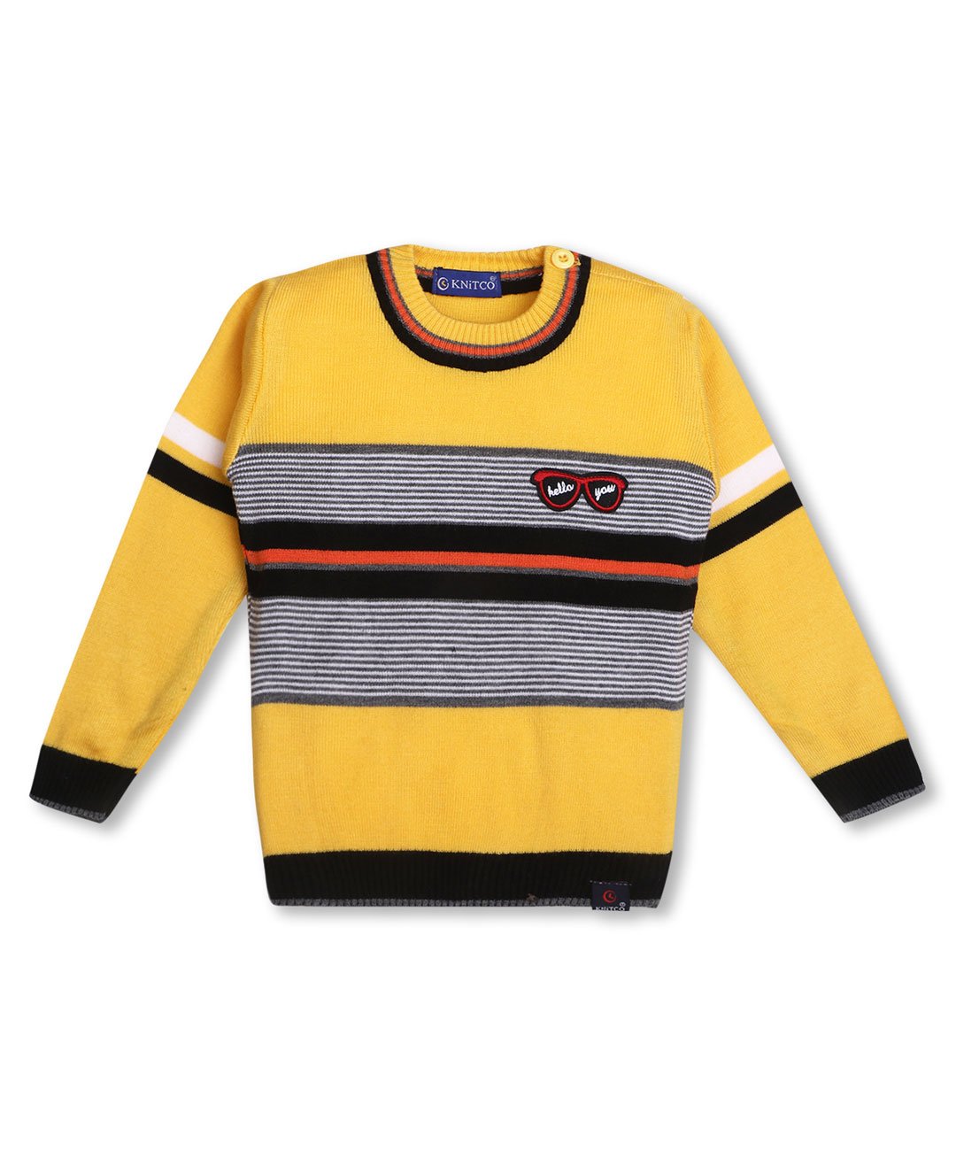 KNITCO Full Sleeves Stripes Color Blocked Regular Fit Sweater - Yellow-picture-12
