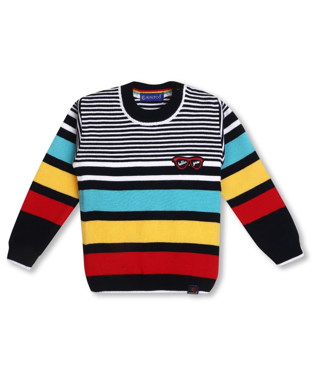 KNITCO Full Sleeves Stripes Color Blocked Regular Fit Sweater - Red Yellow Blue-picture-38