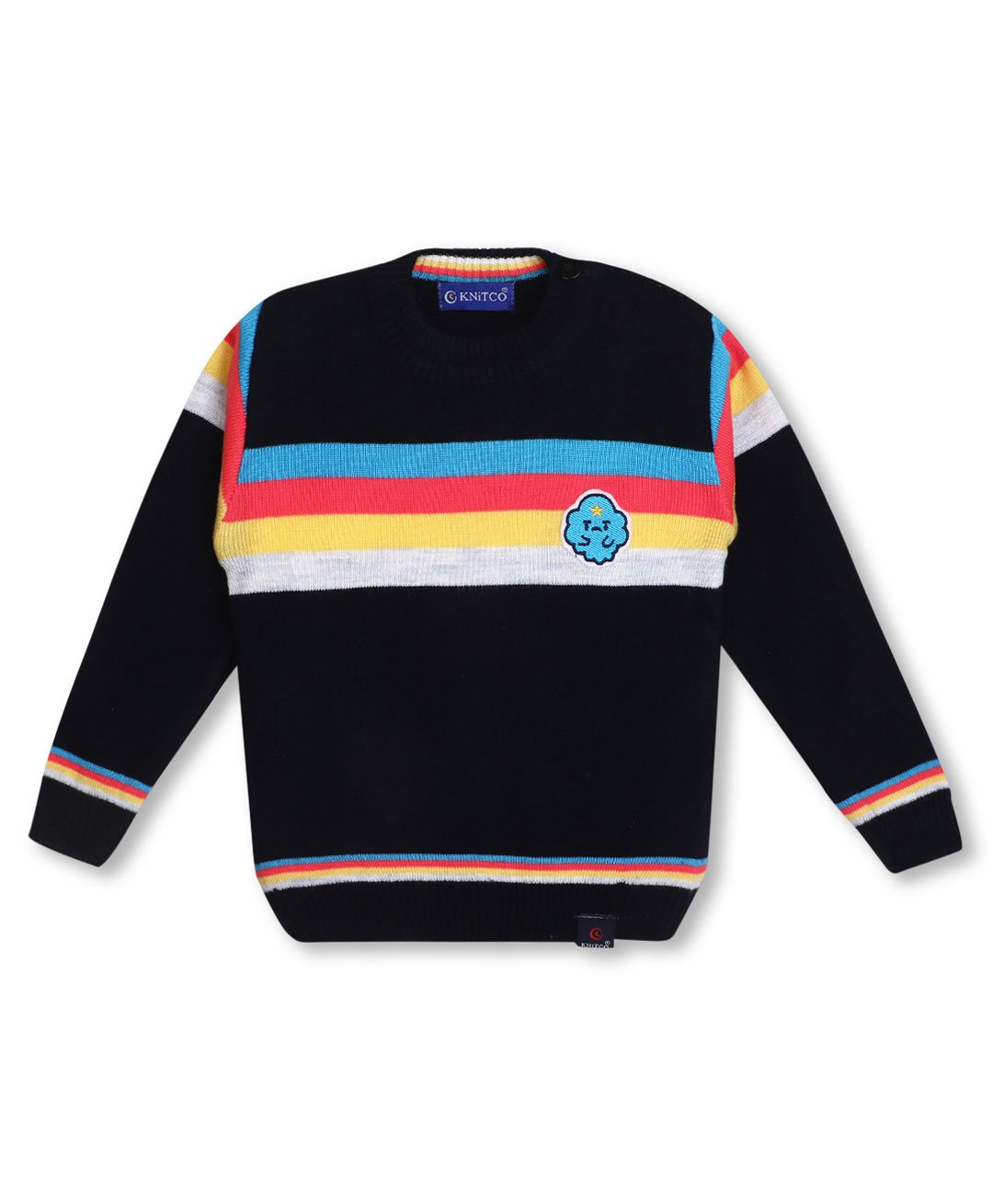 KNITCO Full Sleeves Stripes Color Blocked Regular Fit Sweater - Navy Blue & Multi Color-image-28