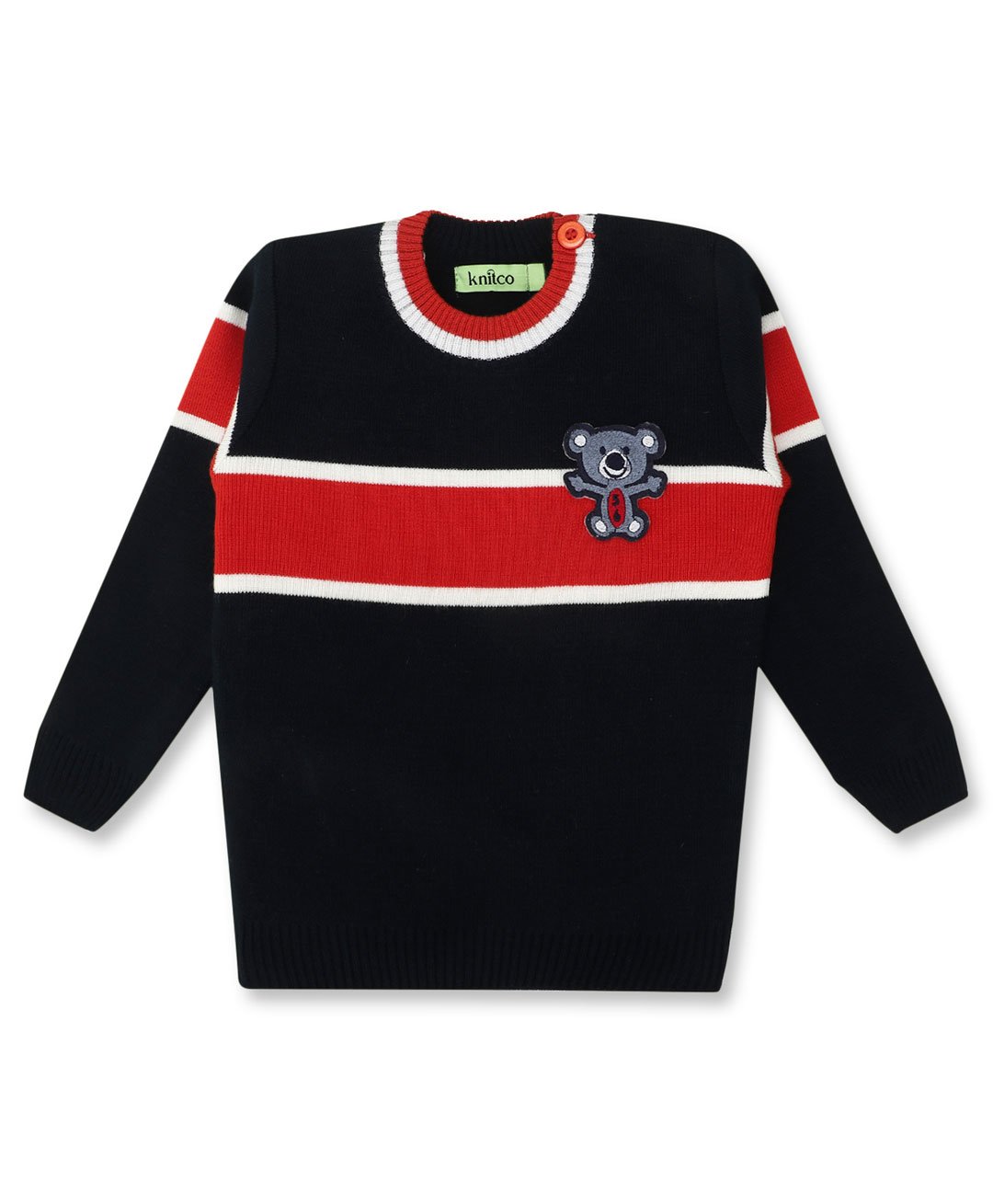KNITCO Full Sleeves Stripes Color Blocked Regular Fit Sweater - Navy Blue & Red-picture-28